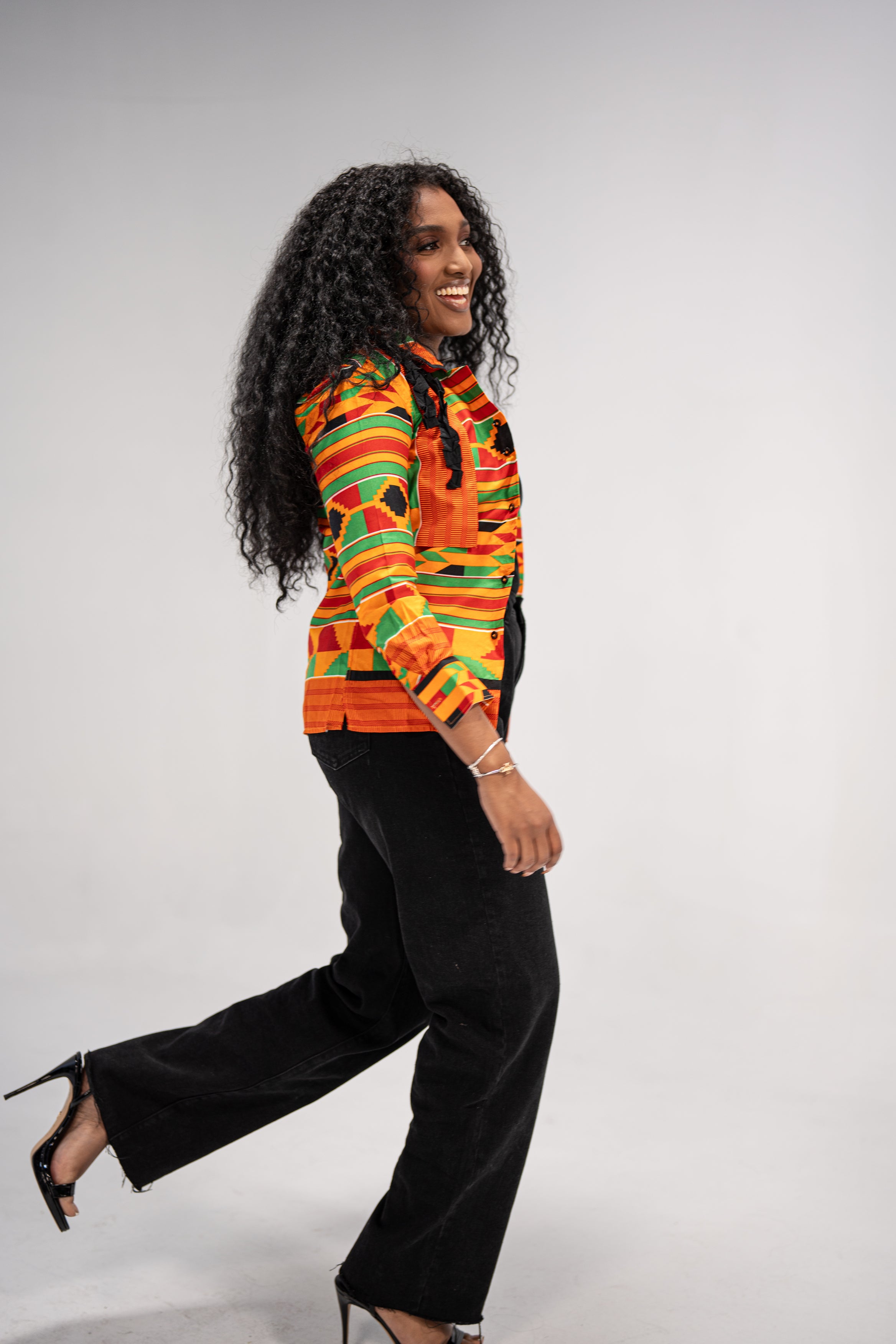 Ginika Women's African Print Jacket (Yellow Green Kente)