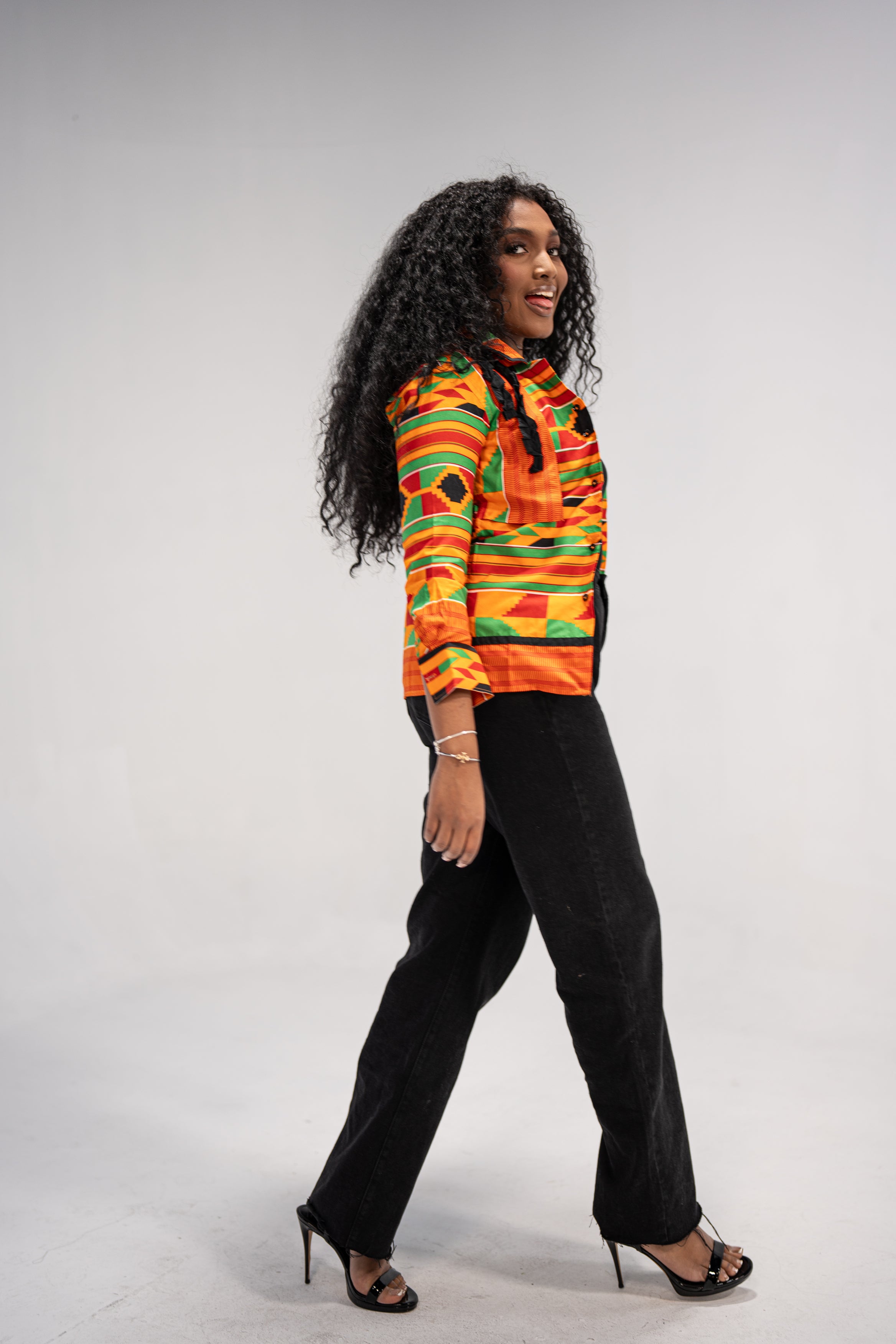 Ginika Women's African Print Jacket (Yellow Green Kente)