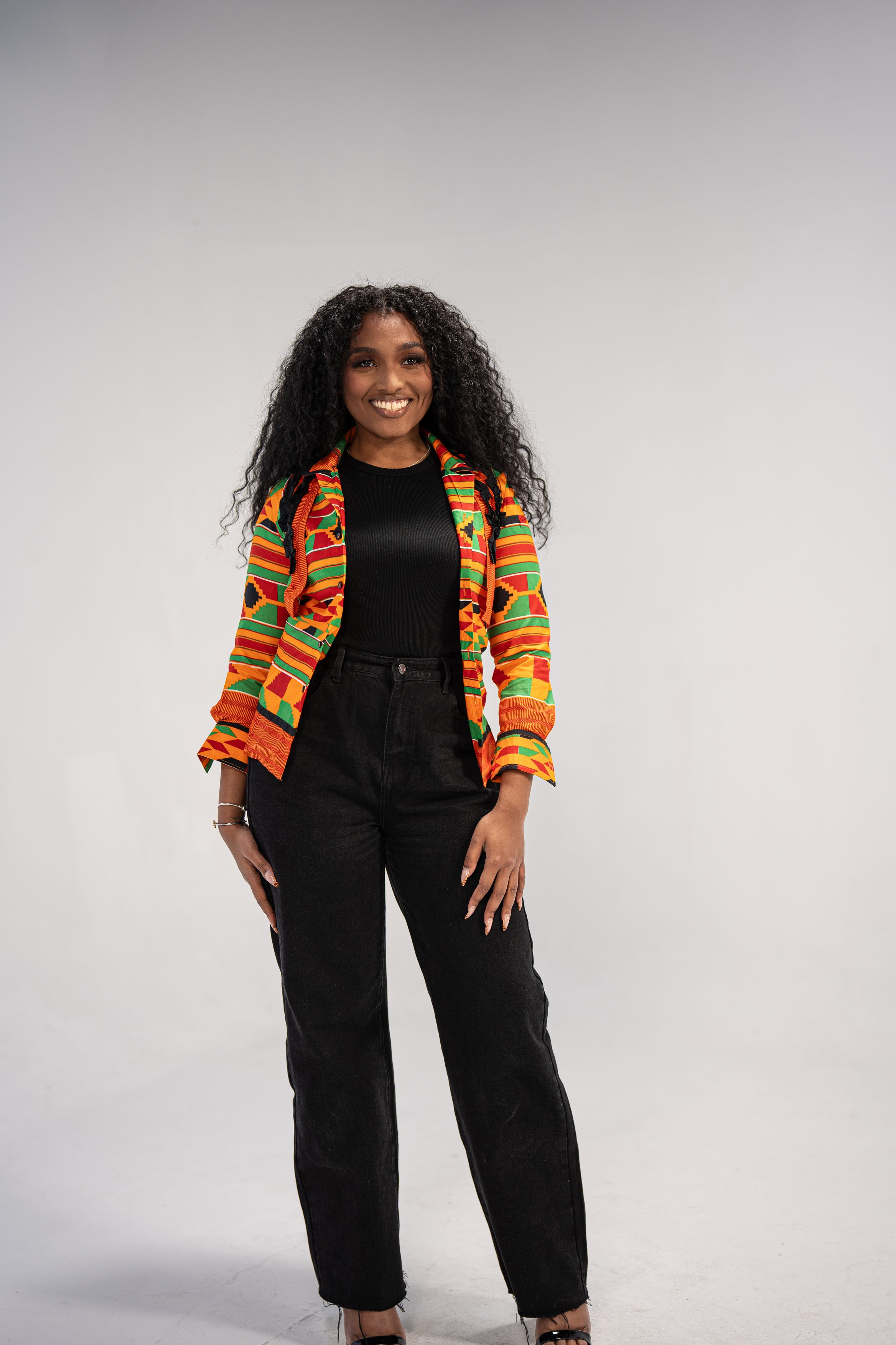 Ginika Women's African Print Jacket (Yellow Green Kente)