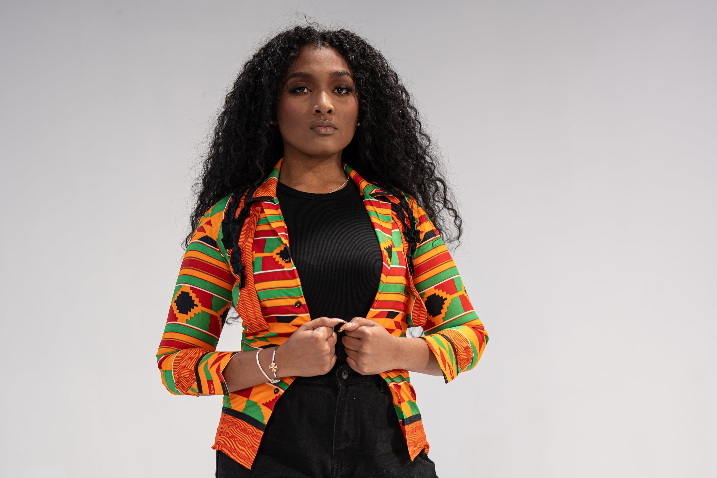 Ginika Women's African Print Jacket (Yellow Green Kente)