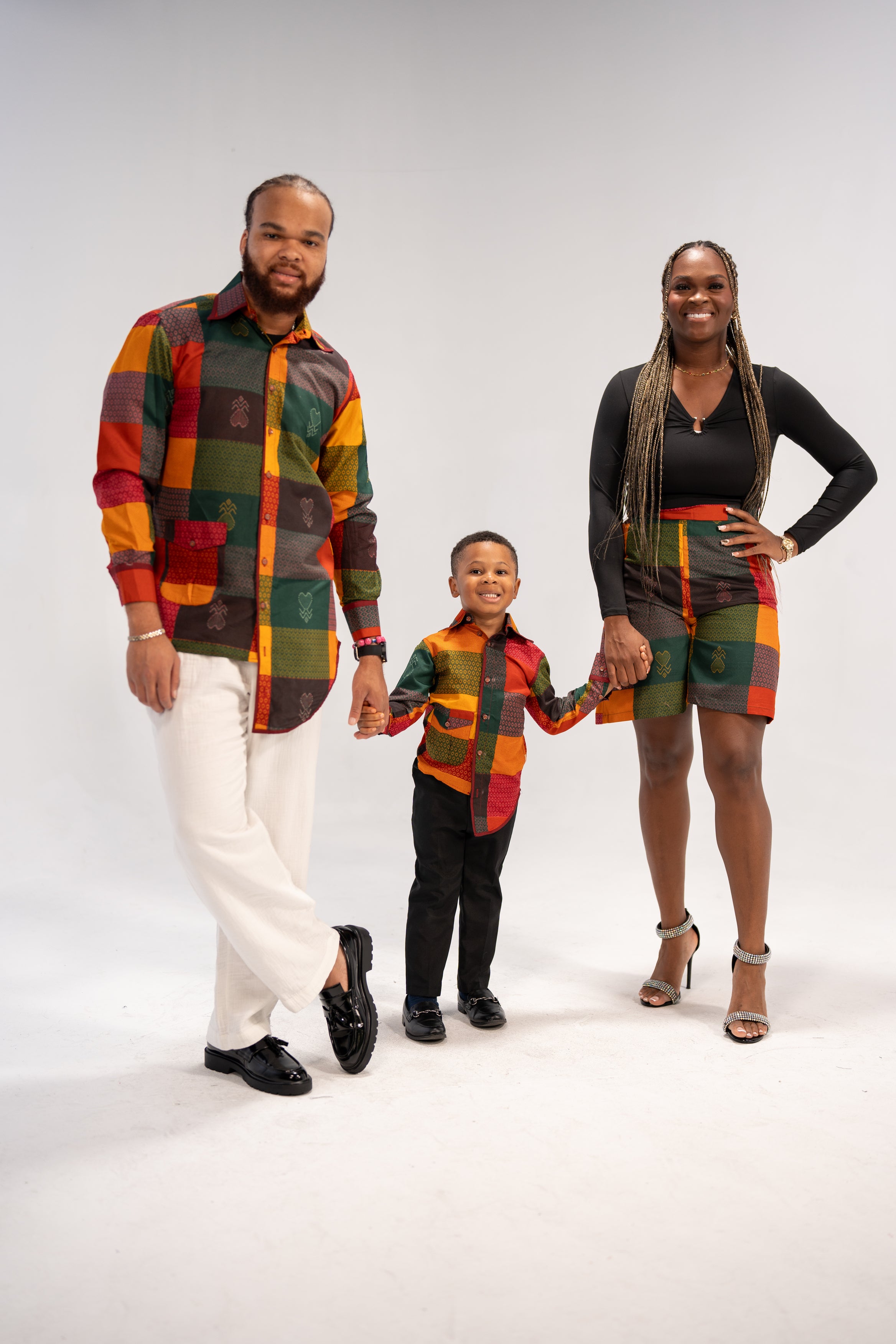 Adinkra African Print Shirt and Shorts combo (Earthy Geometric)-Family Collection