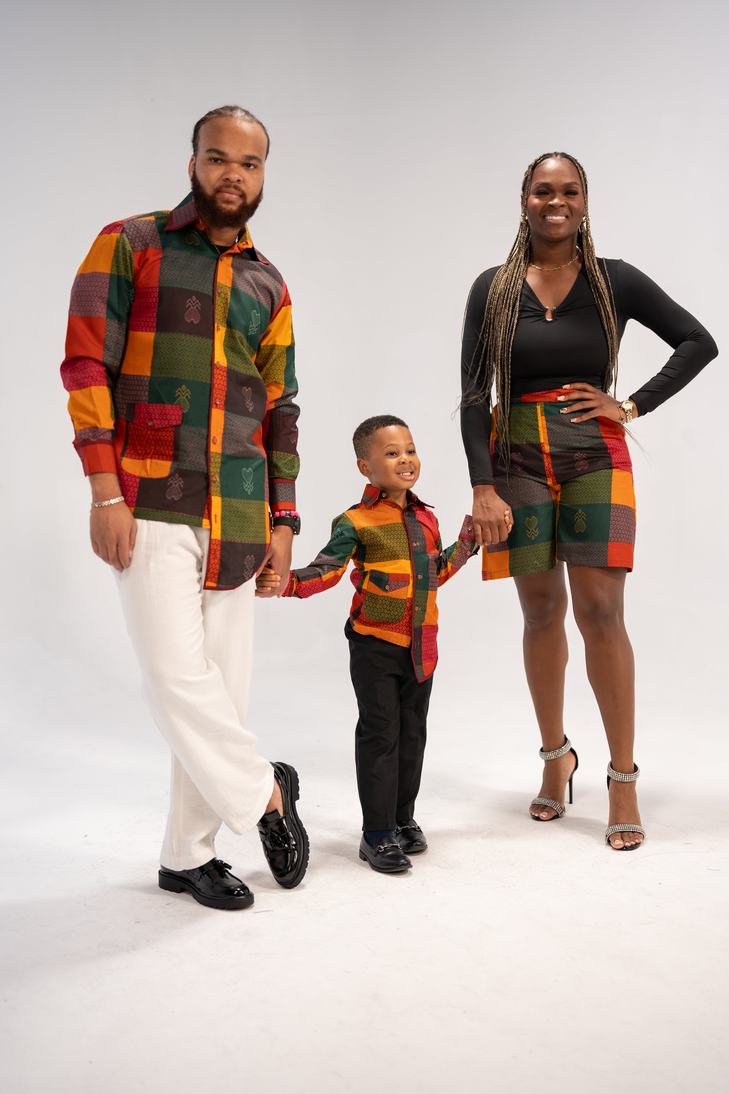 Adinkra African Print Shirt and Shorts combo (Earthy Geometric)-Family Collection