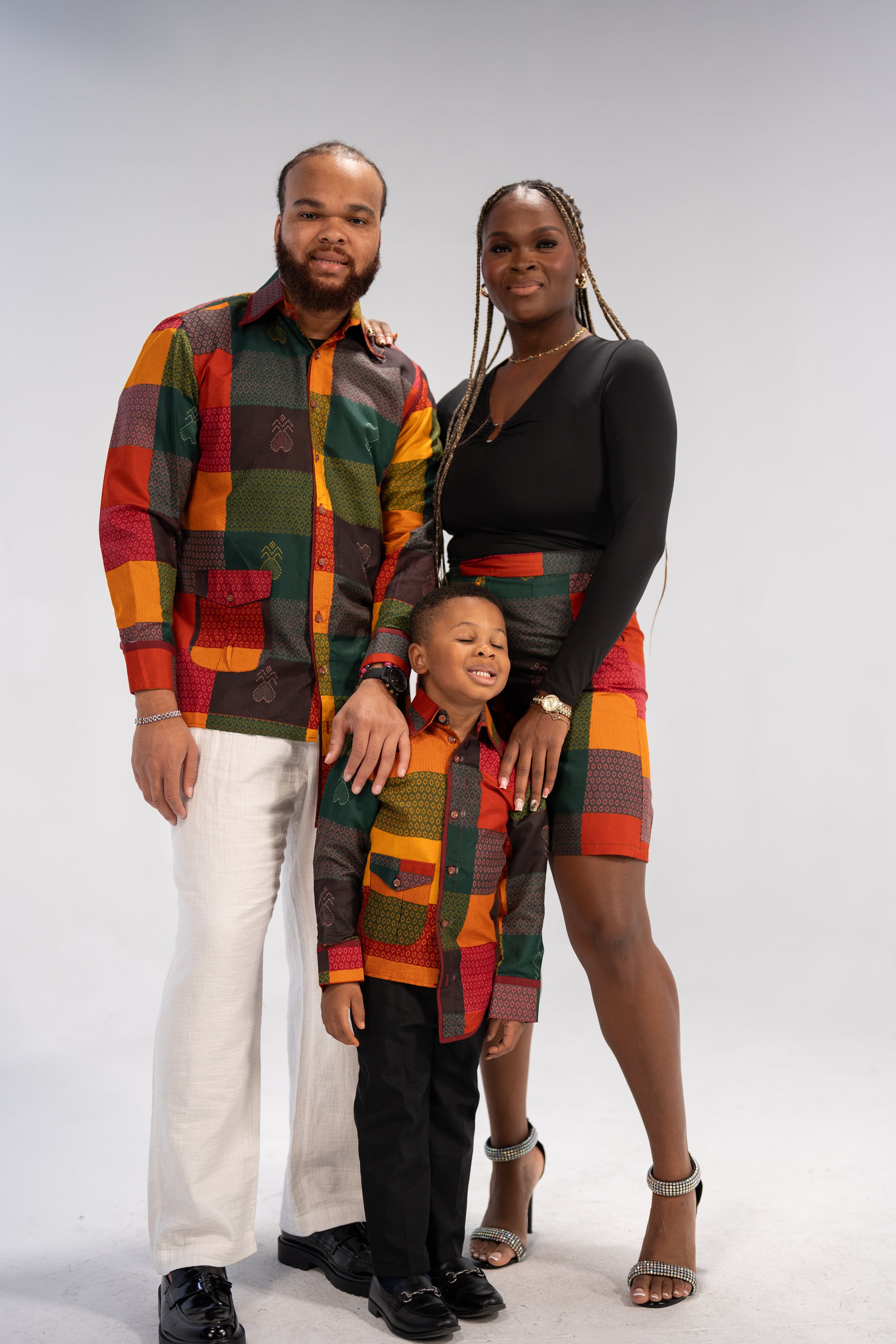 Adinkra African Print Shirt and Shorts combo (Earthy Geometric)-Family Collection
