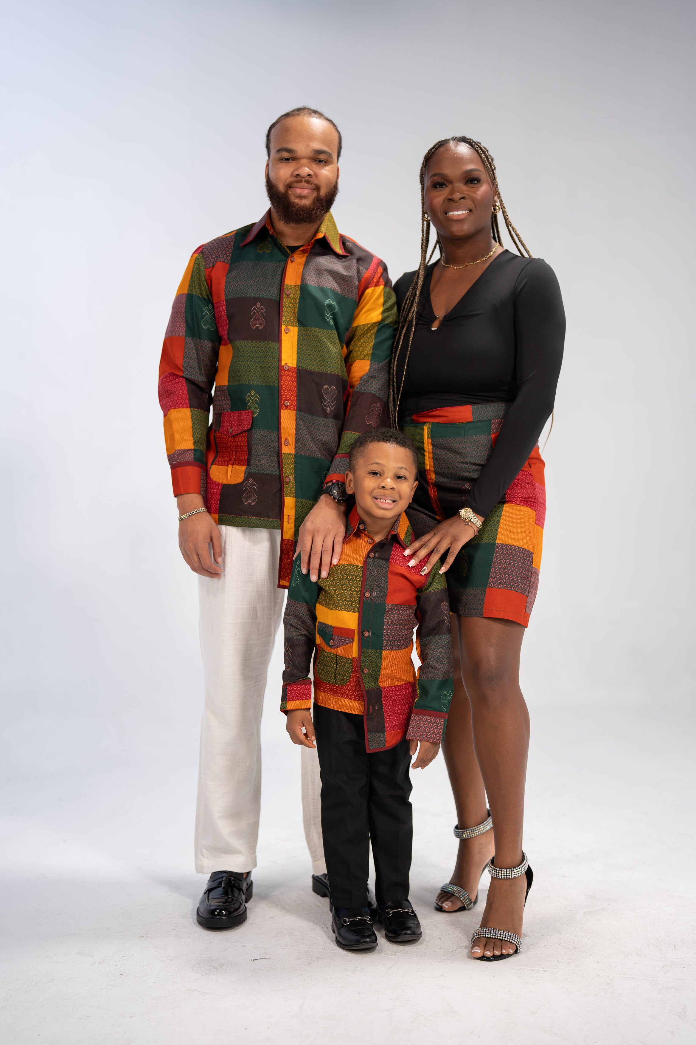 Adinkra African Print Shirt and Shorts combo (Earthy Geometric)-Family Collection