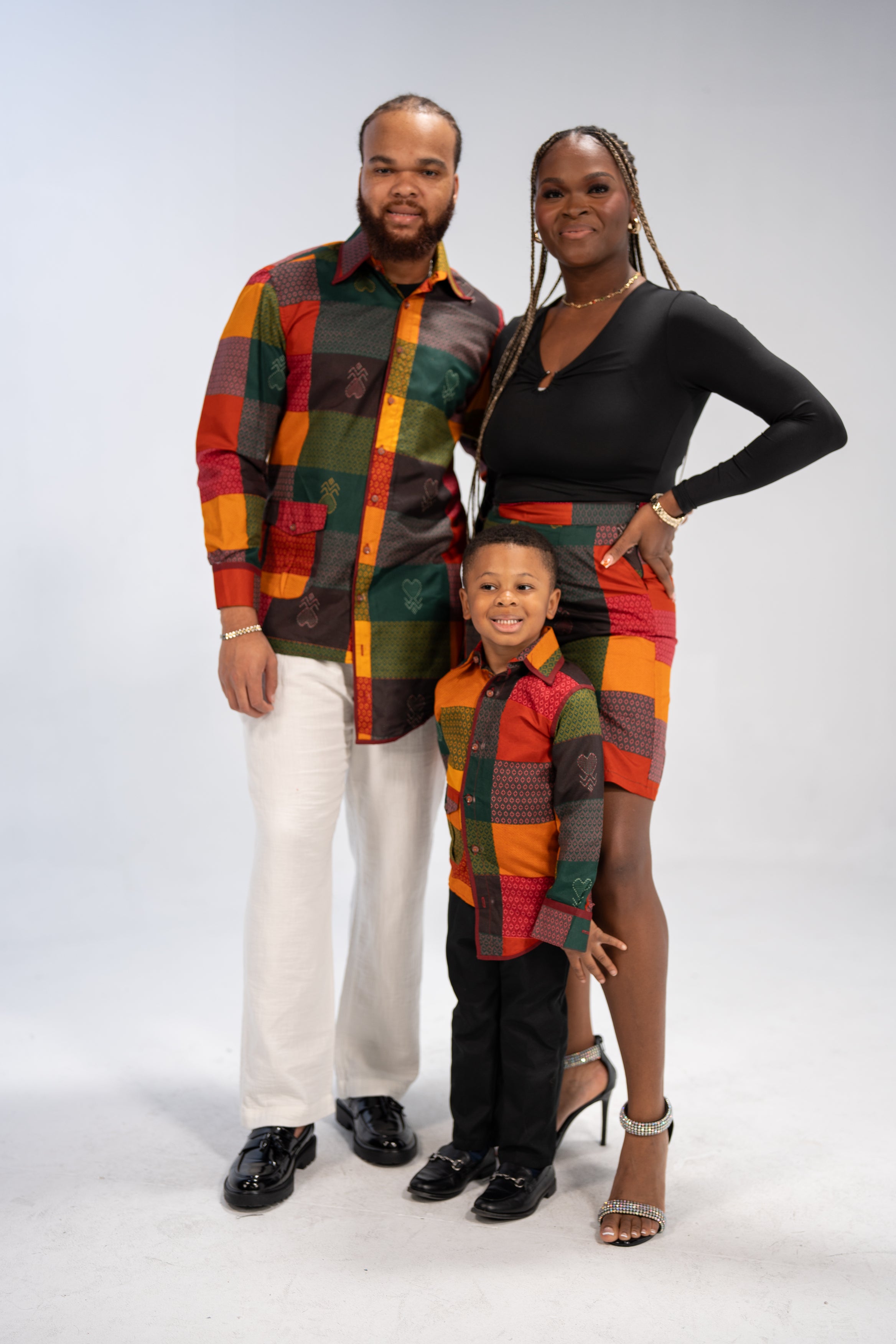 Adinkra African Print Shirt and Shorts combo (Earthy Geometric)-Family Collection