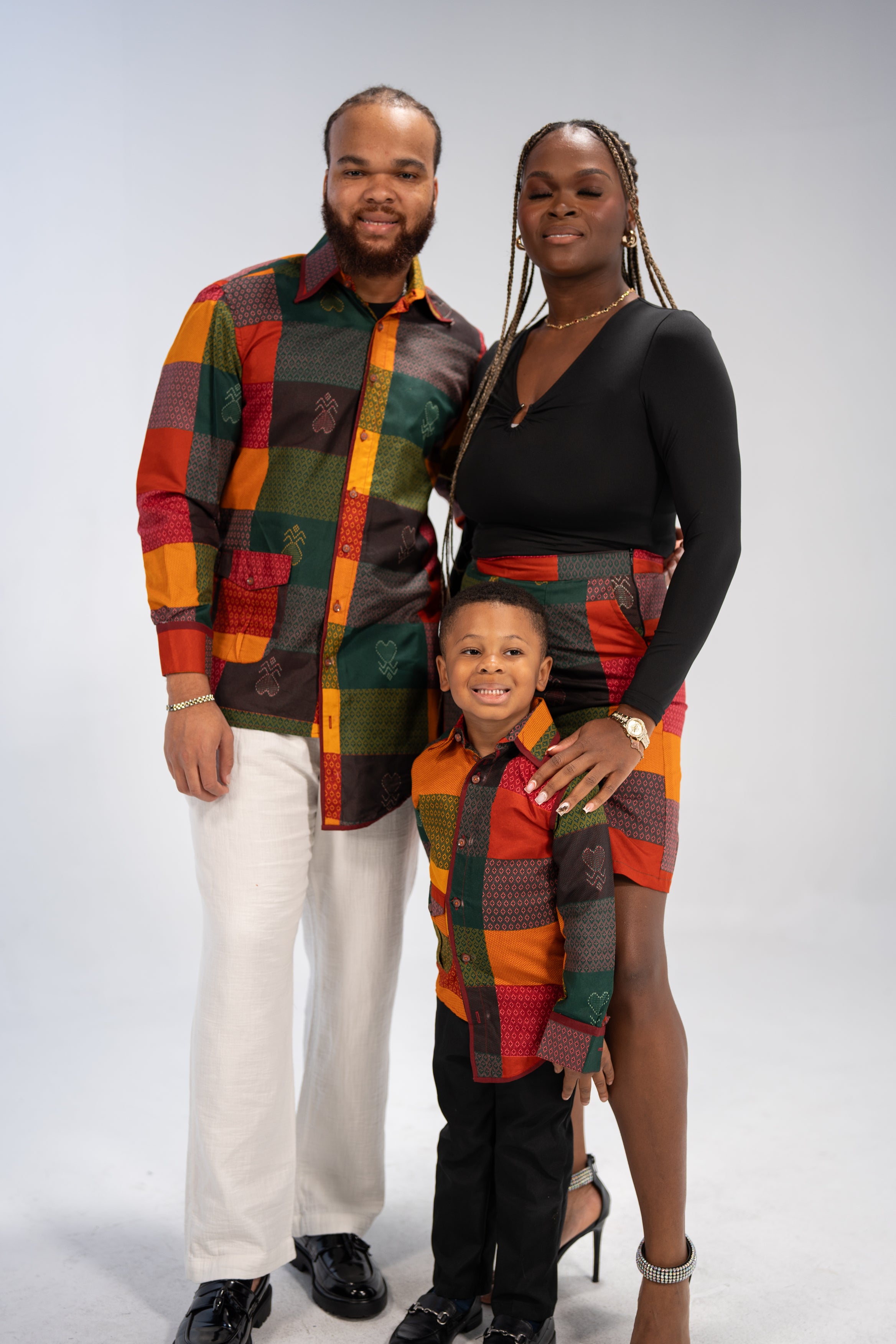 Adinkra African Print Shirt and Shorts combo (Earthy Geometric)-Family Collection