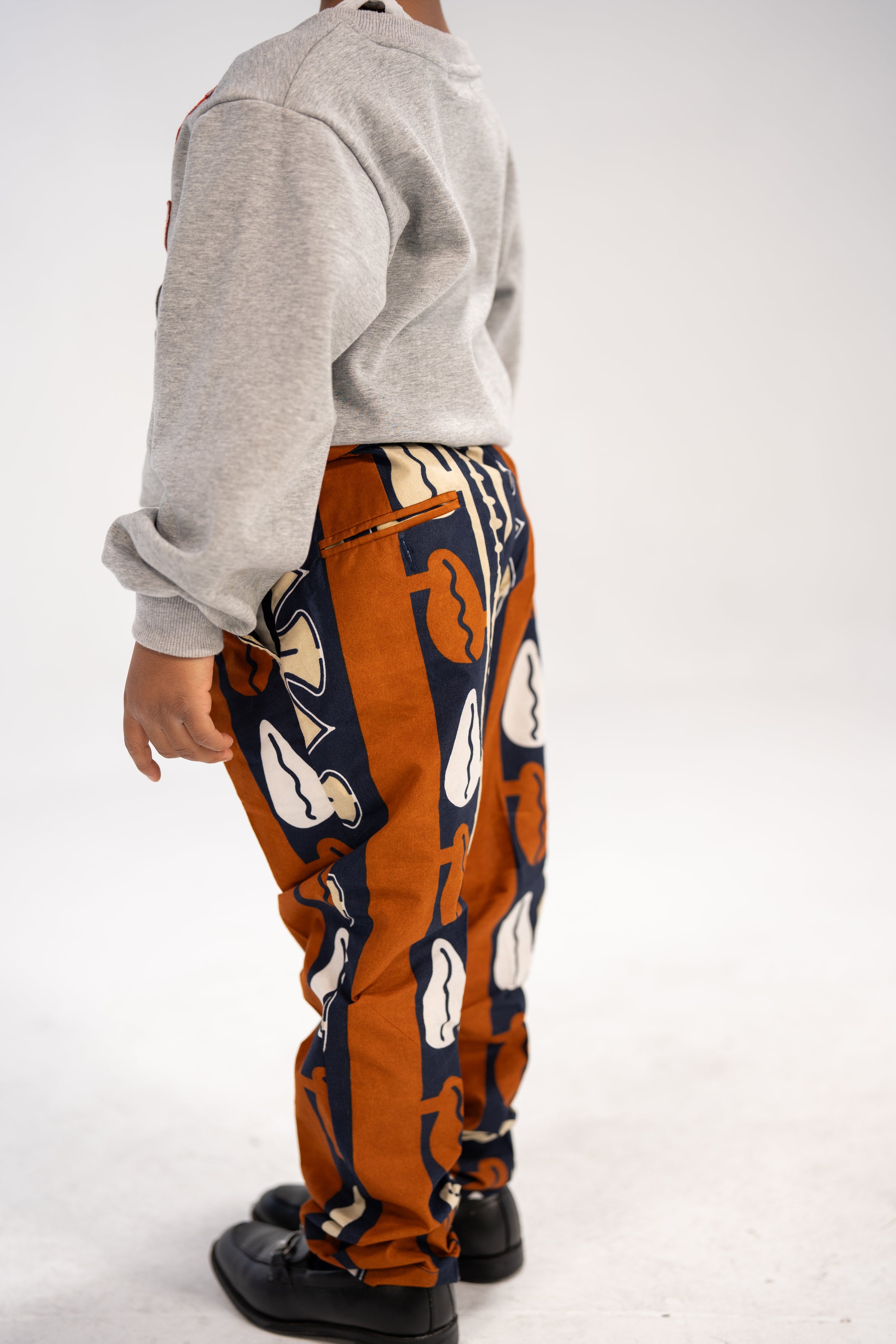 Tolani Kid's African Print Trousers (Brown Navy Abstract)