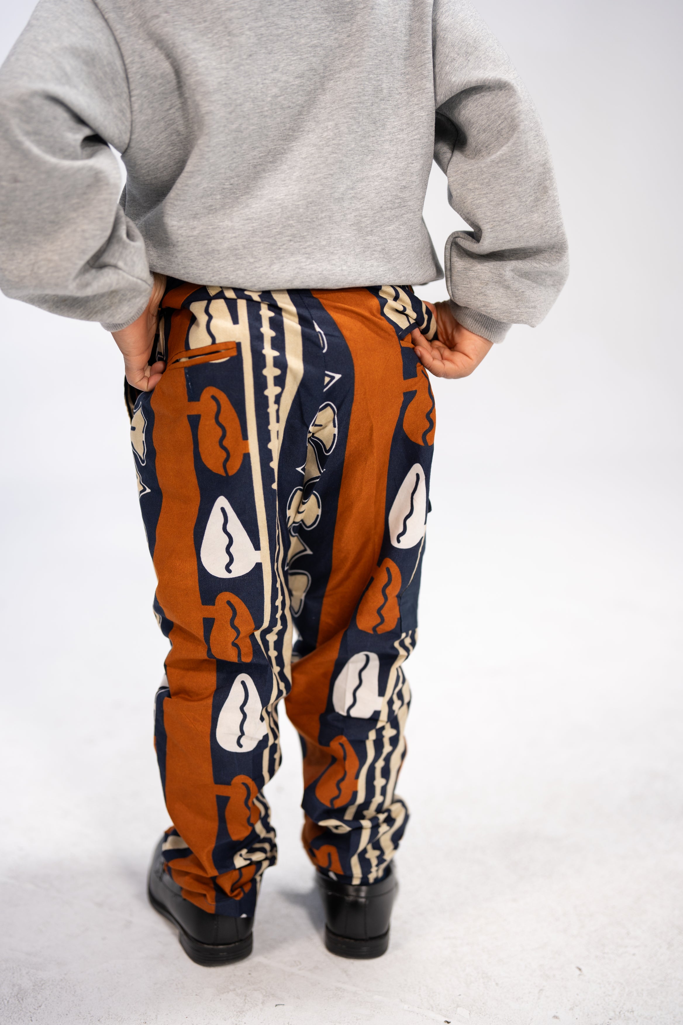 Tolani Kid's African Print Trousers (Brown Navy Abstract)