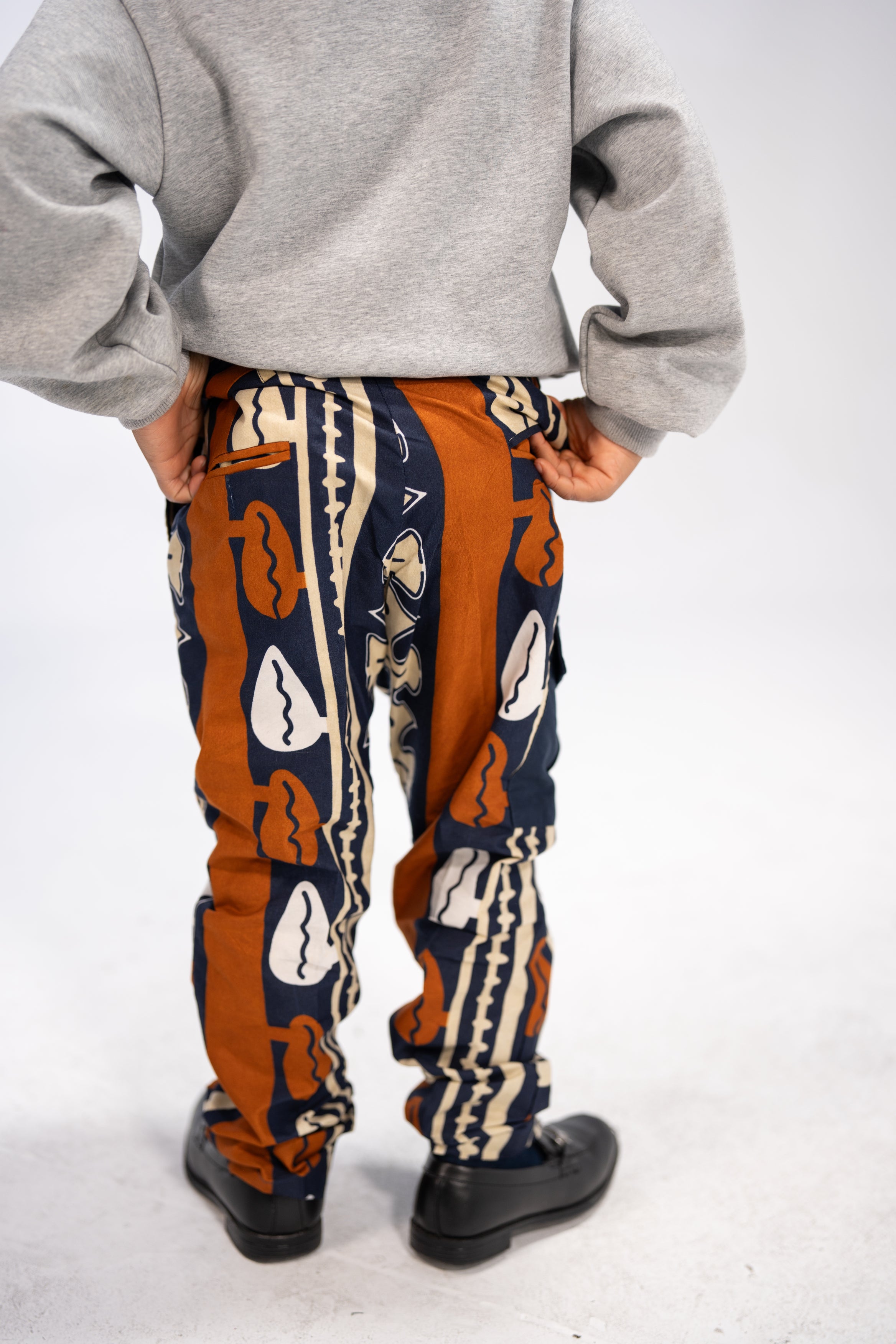 Tolani Kid's African Print Trousers (Brown Navy Abstract)