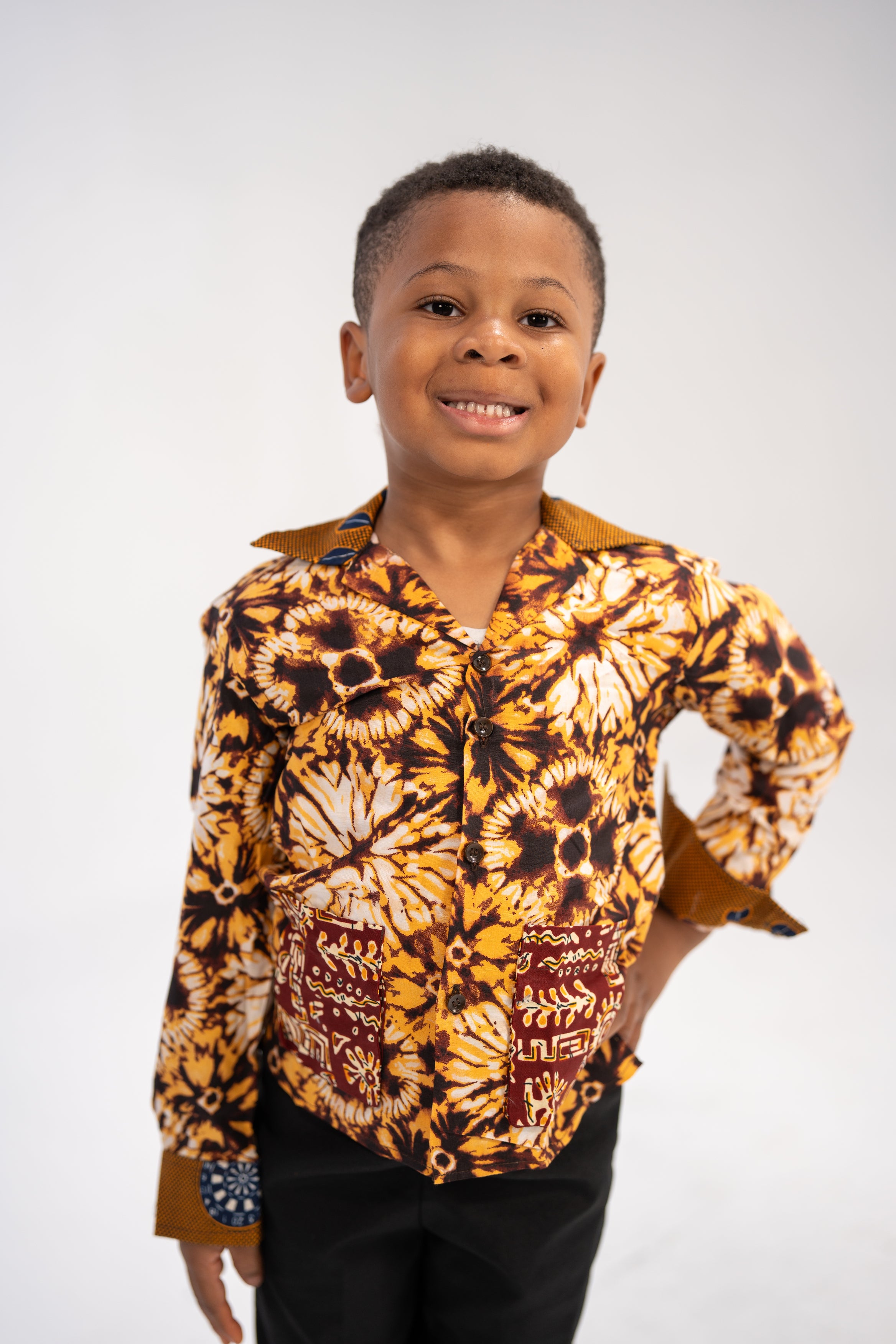 Chidi Kid’s African Print Shirt (Earthy Geometric)