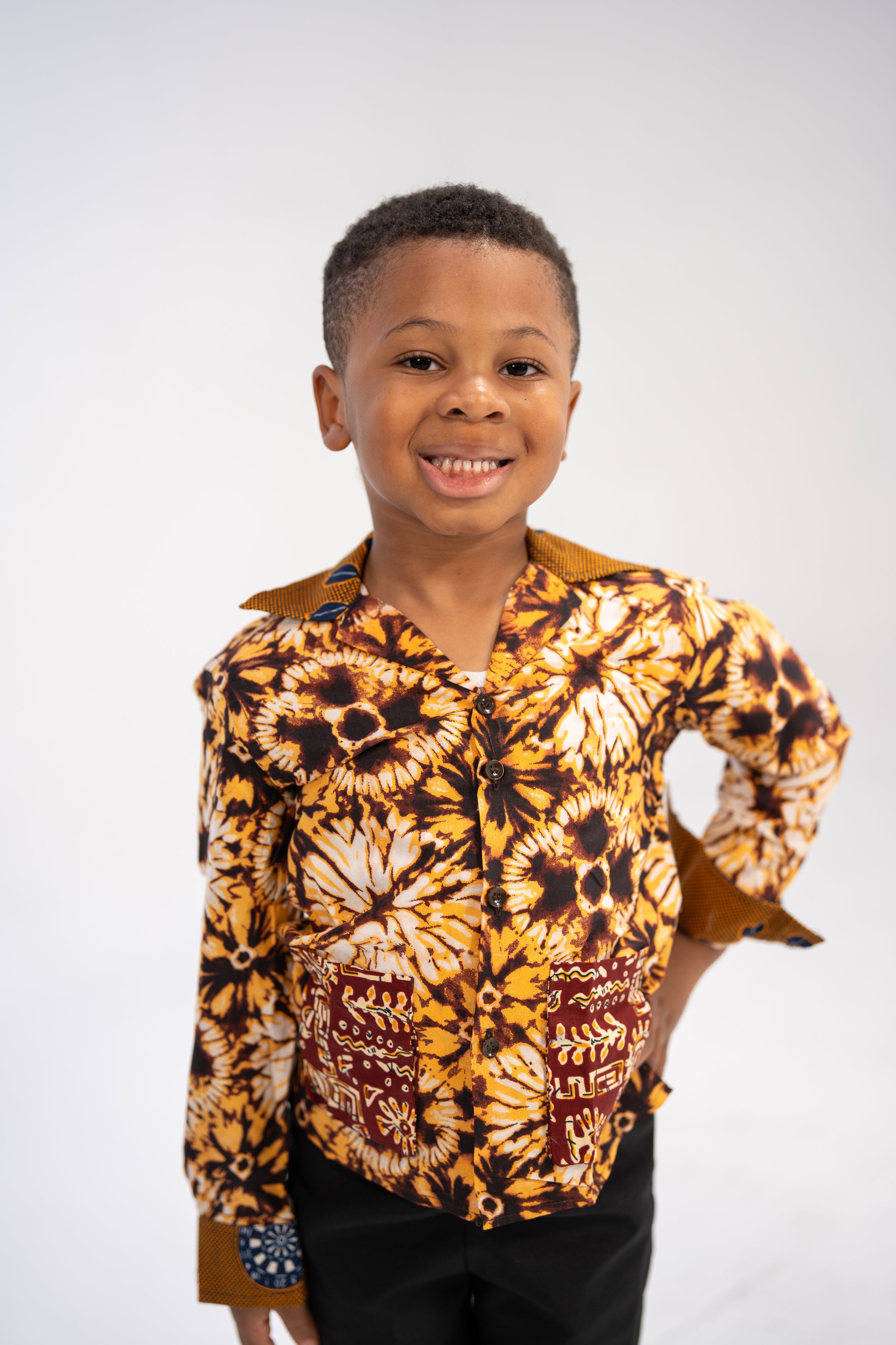 Chidi Kid’s African Print Shirt (Earthy Geometric)