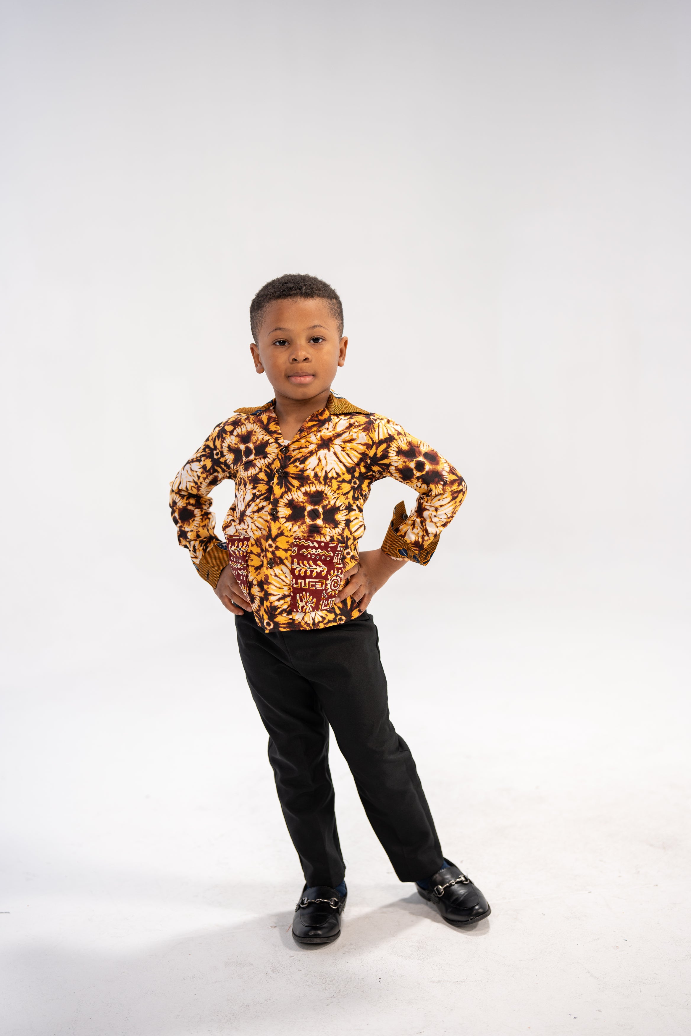 Chidi Kid’s African Print Shirt (Earthy Geometric)