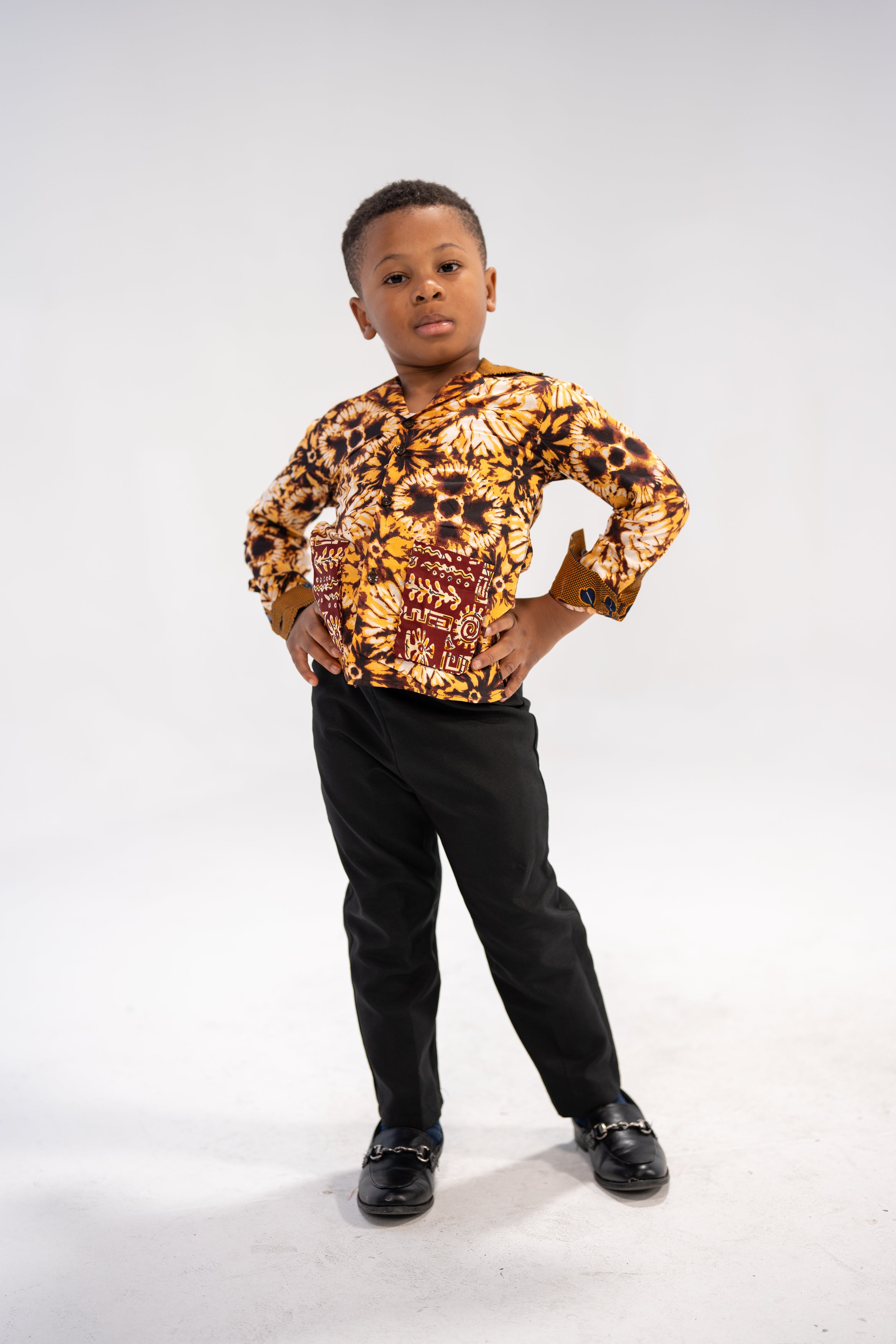 Chidi Kid’s African Print Shirt (Earthy Geometric)