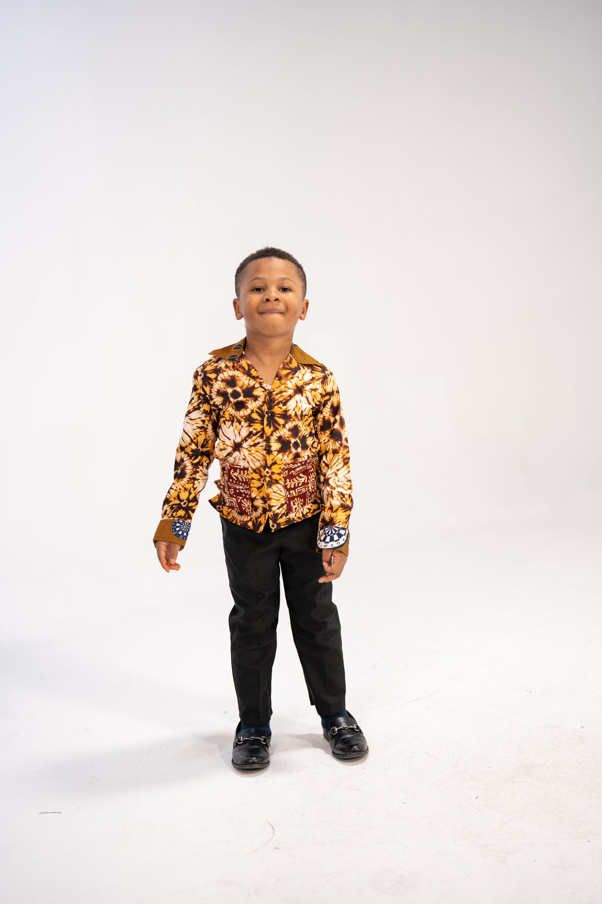 Chidi Kid’s African Print Shirt (Earthy Geometric)