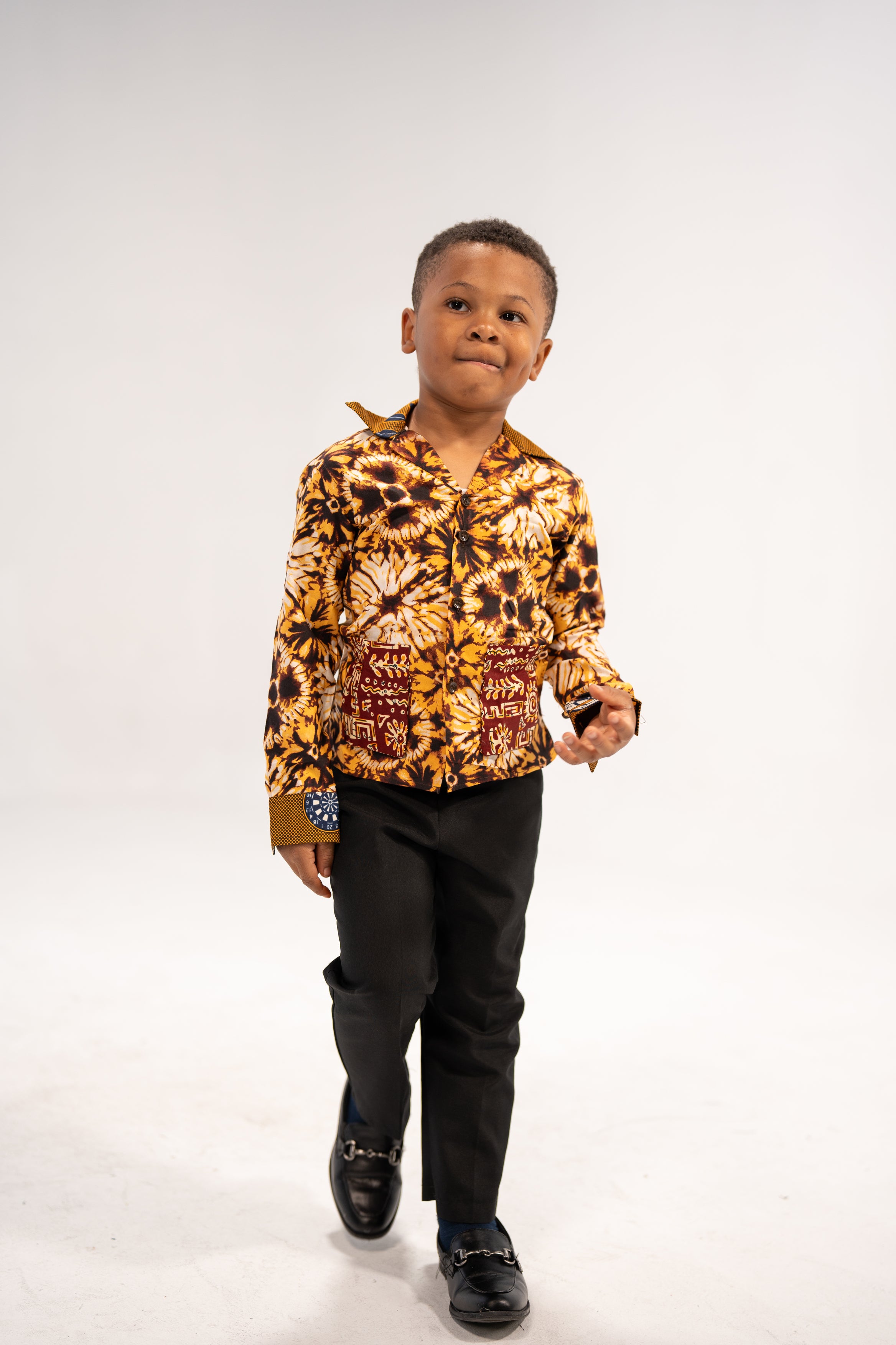 Chidi Kid’s African Print Shirt (Earthy Geometric)