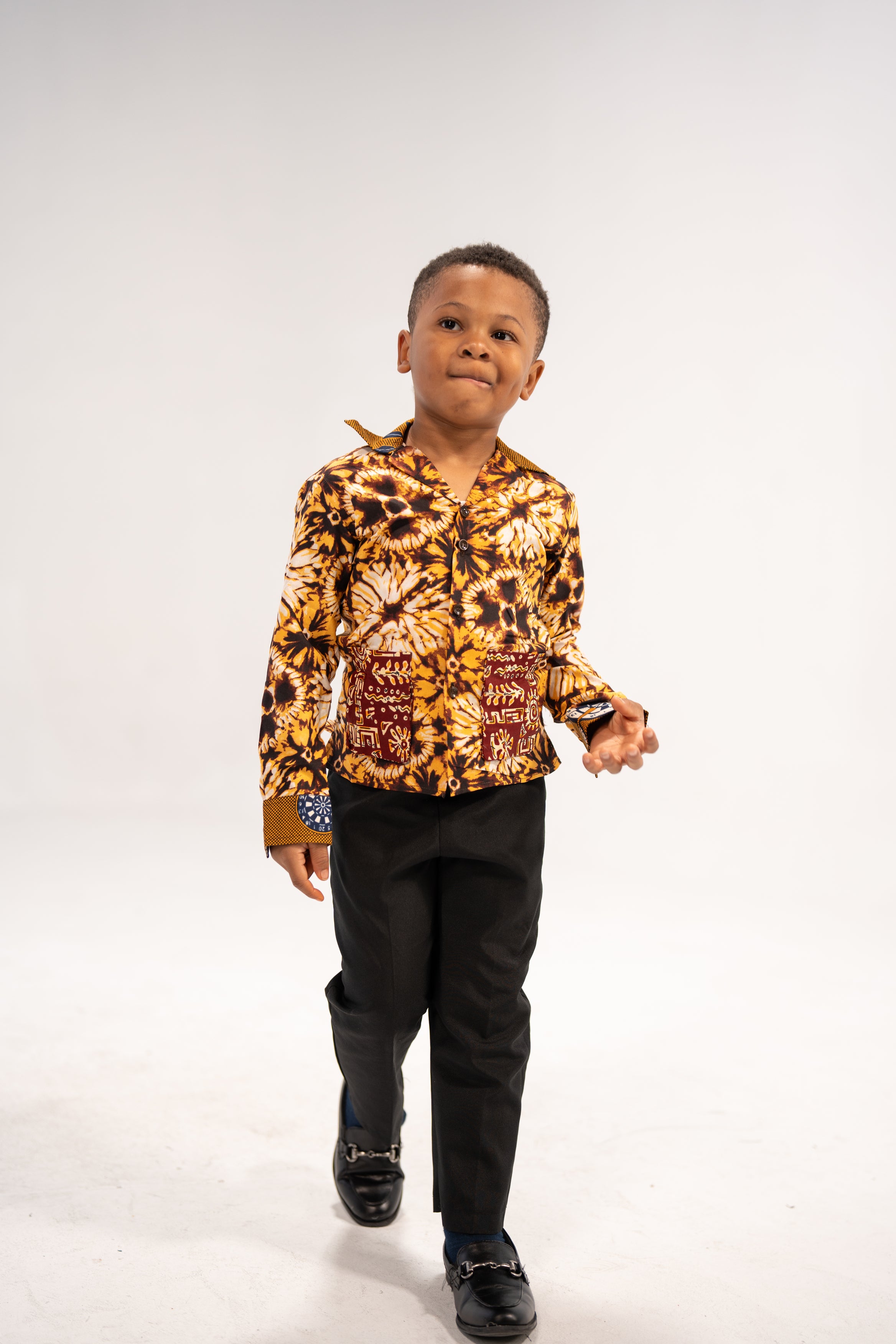 Chidi Kid’s African Print Shirt (Earthy Geometric)