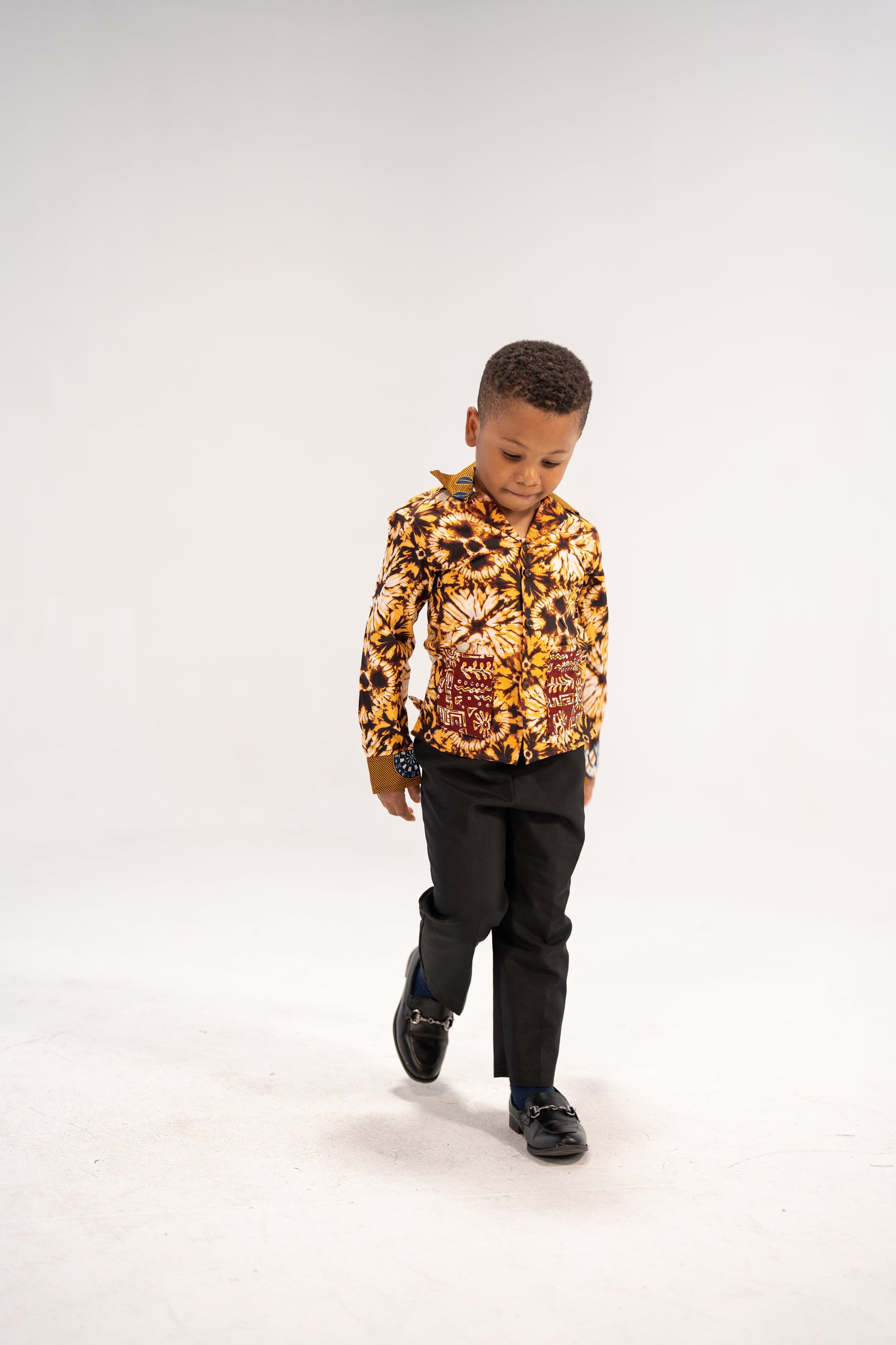 Chidi Kid’s African Print Shirt (Earthy Geometric)