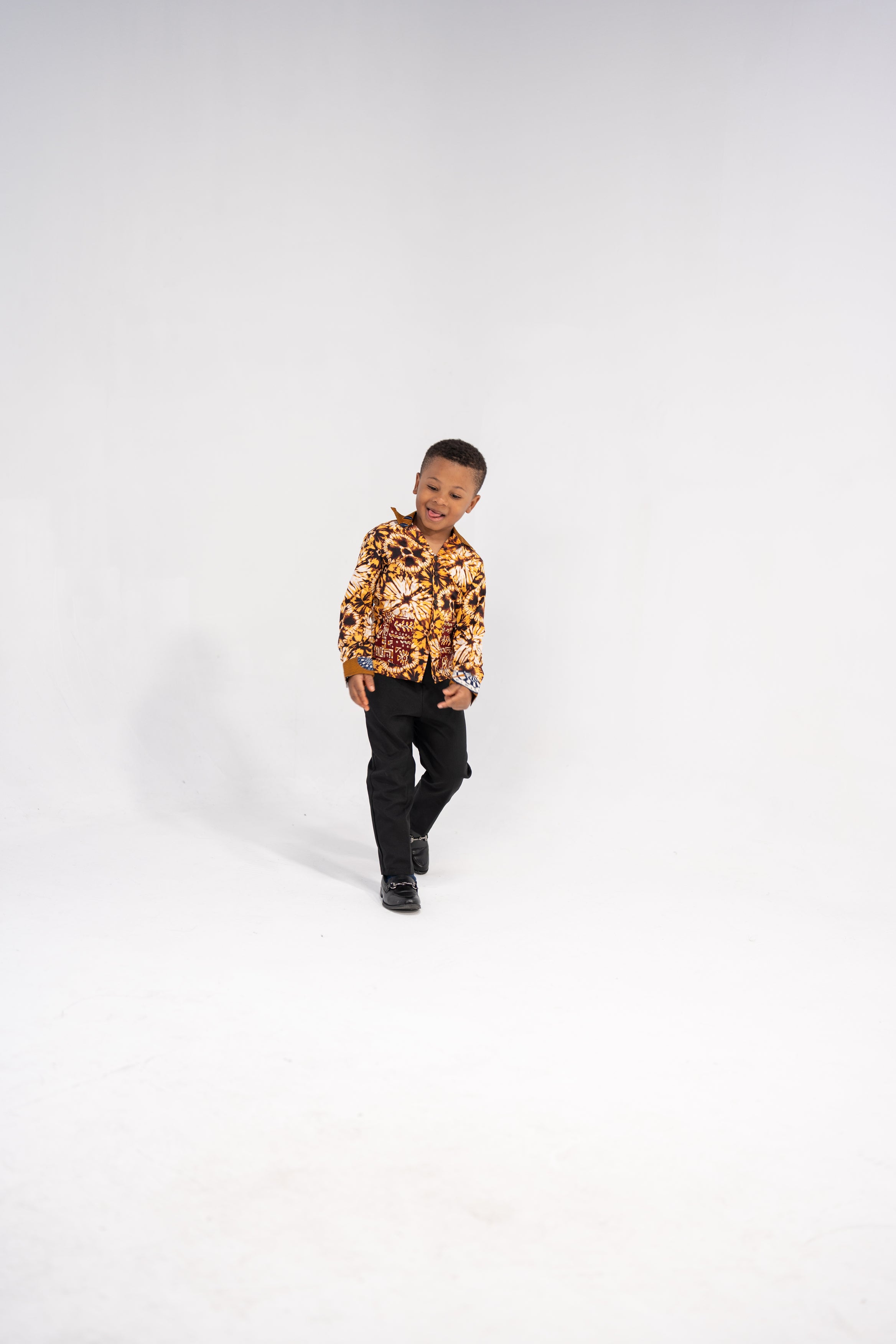 Chidi Kid’s African Print Shirt (Earthy Geometric)