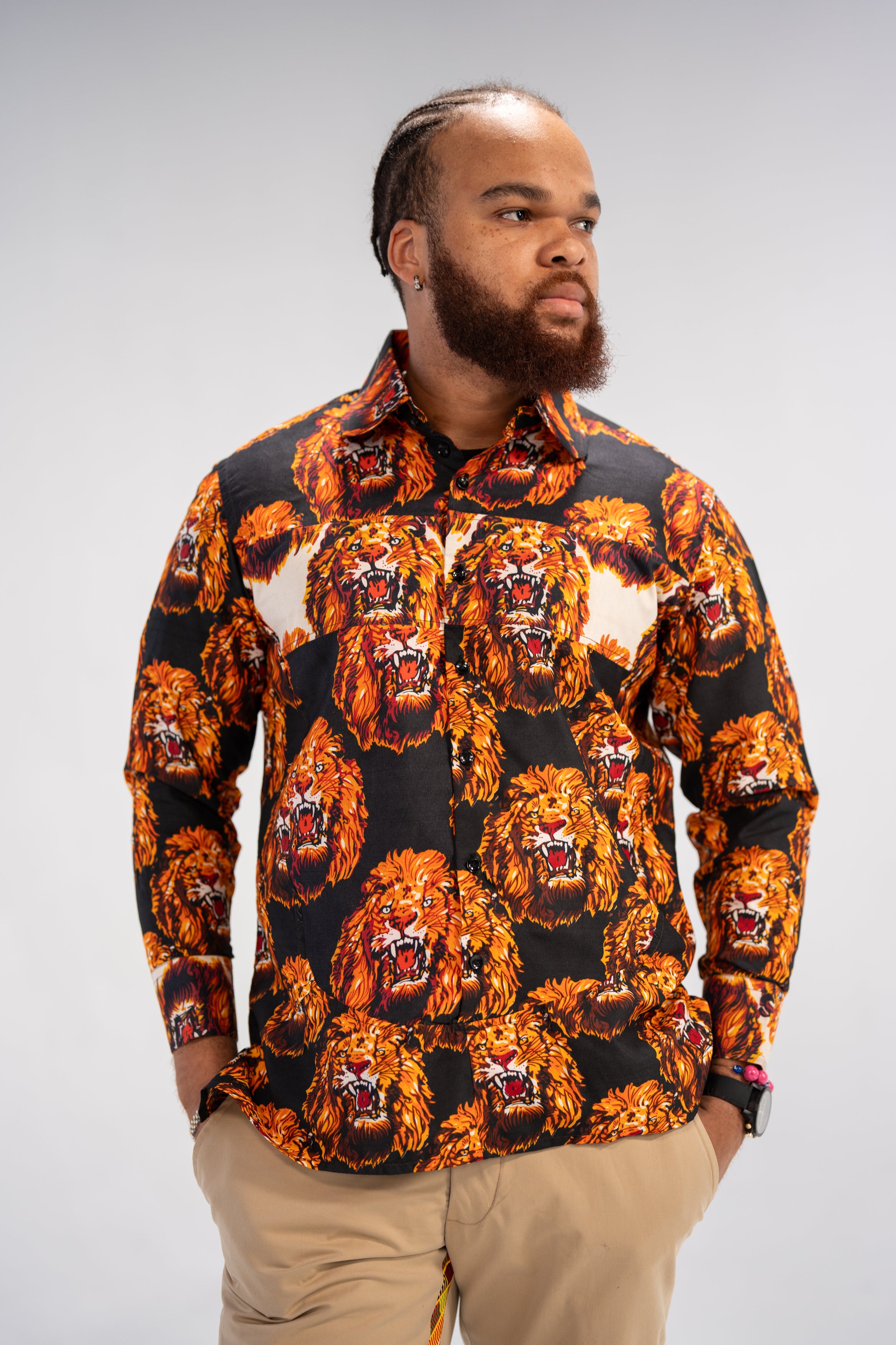 Isiagu Men's African Print Shirt (Red Tribal)