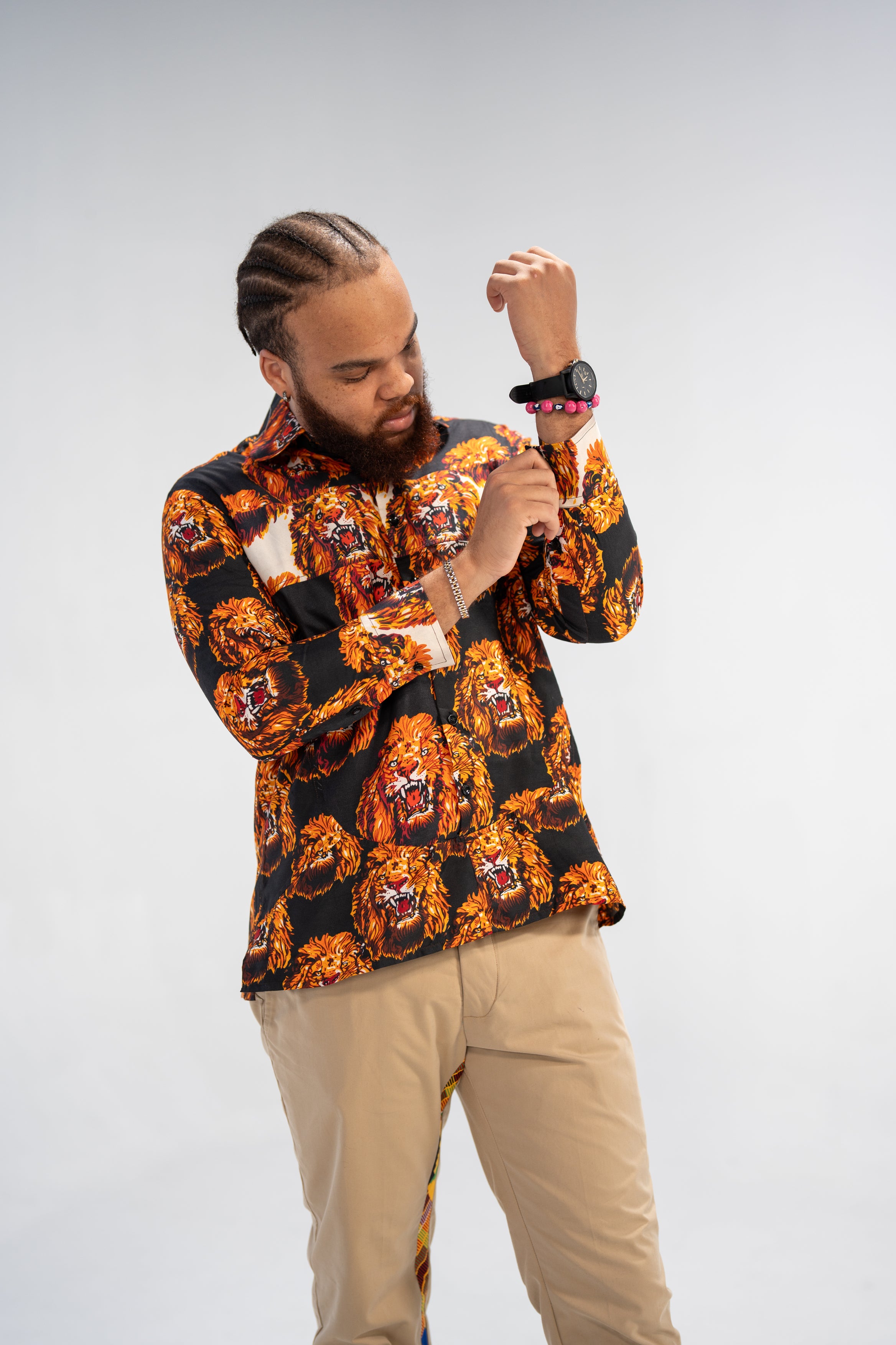 Isiagu Men's African Print Shirt (Red Tribal)