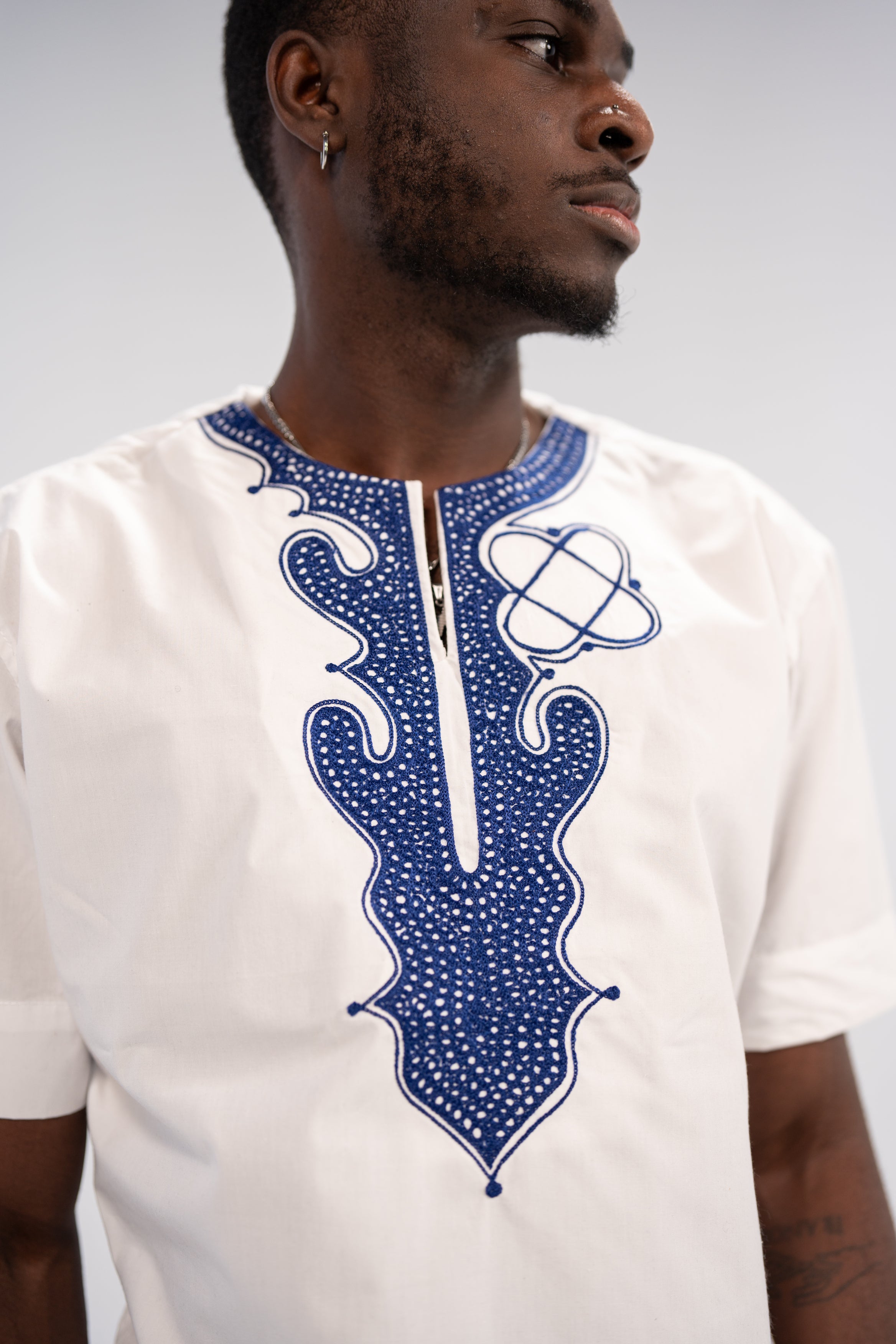 Kanye Men's African Embroidered Traditional Top (White)