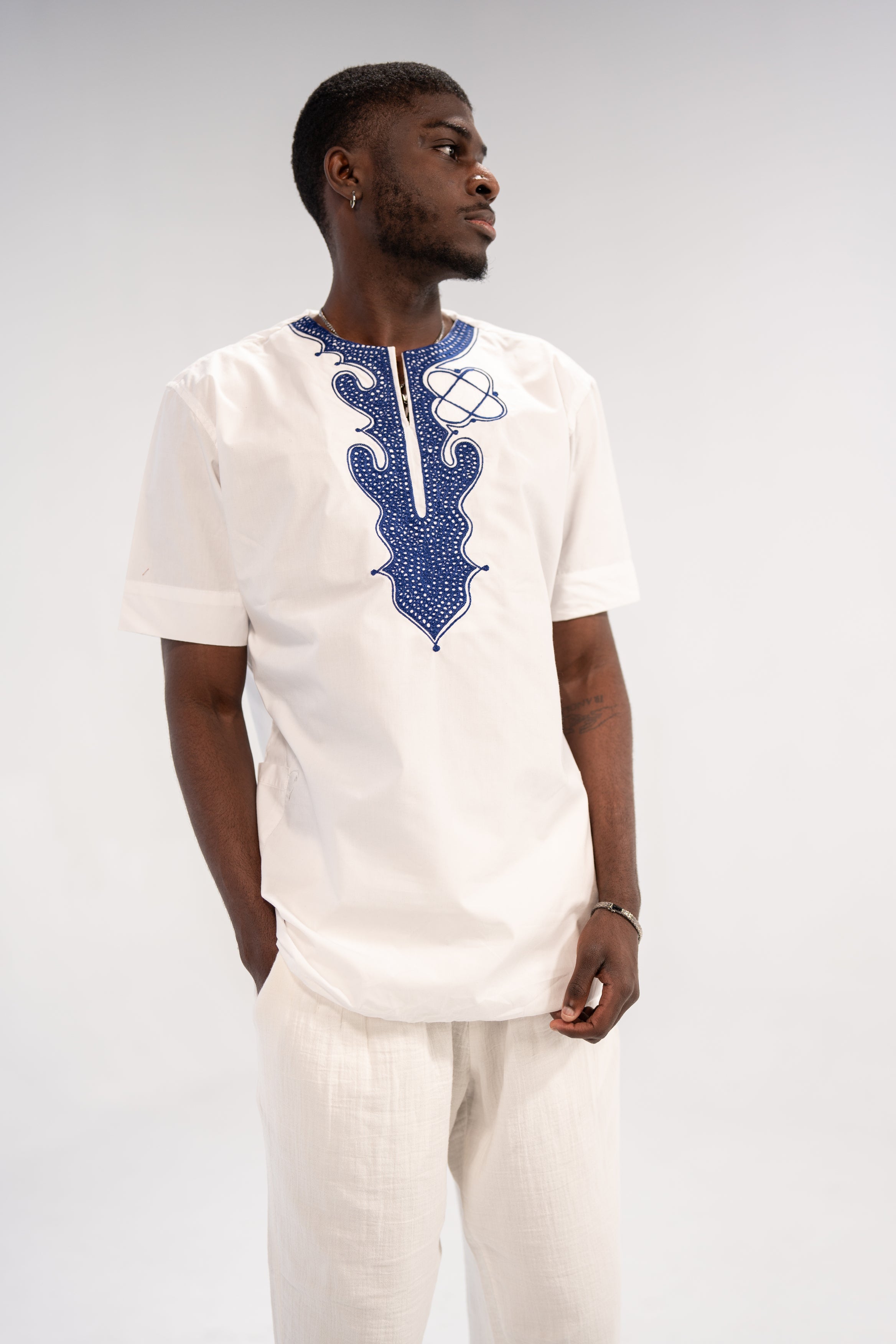 Kanye Men's African Embroidered Traditional Top (White)