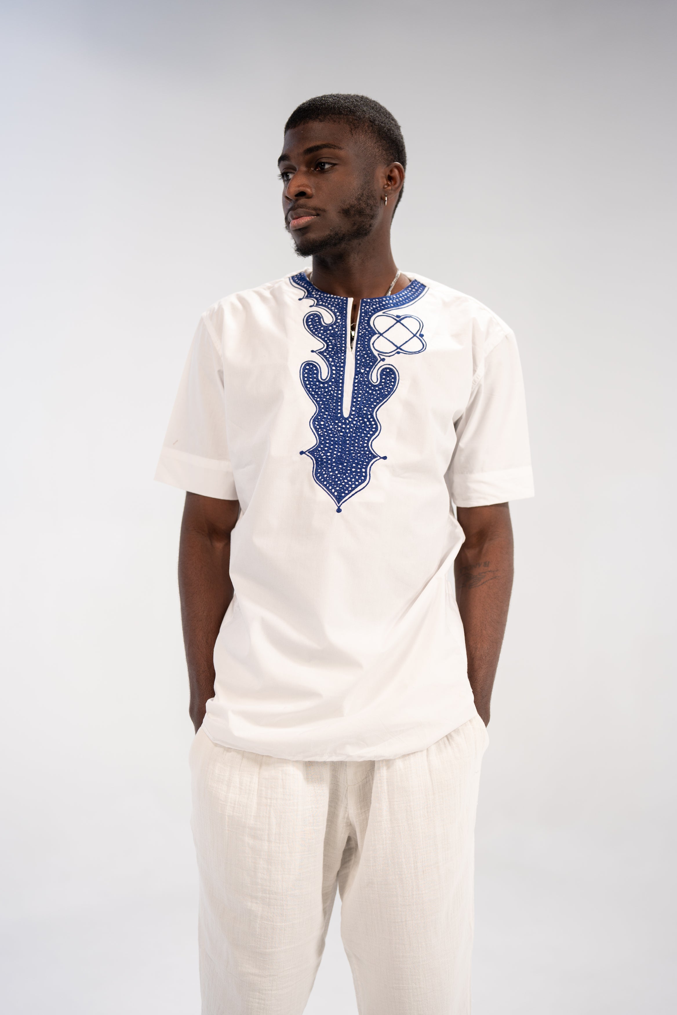 Kanye Men's African Embroidered Traditional Top (White)