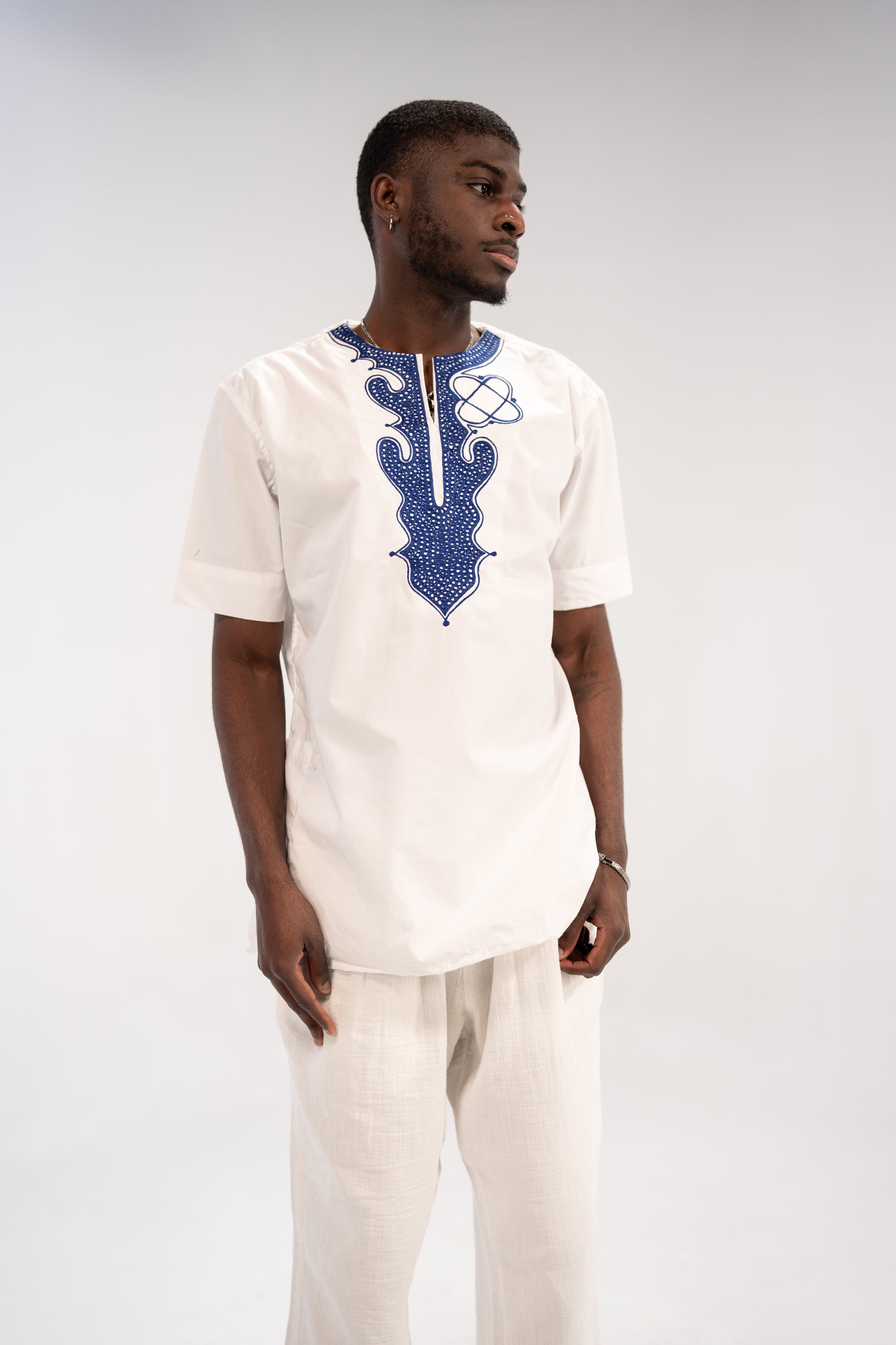 Kanye Men's African Embroidered Traditional Top (White)
