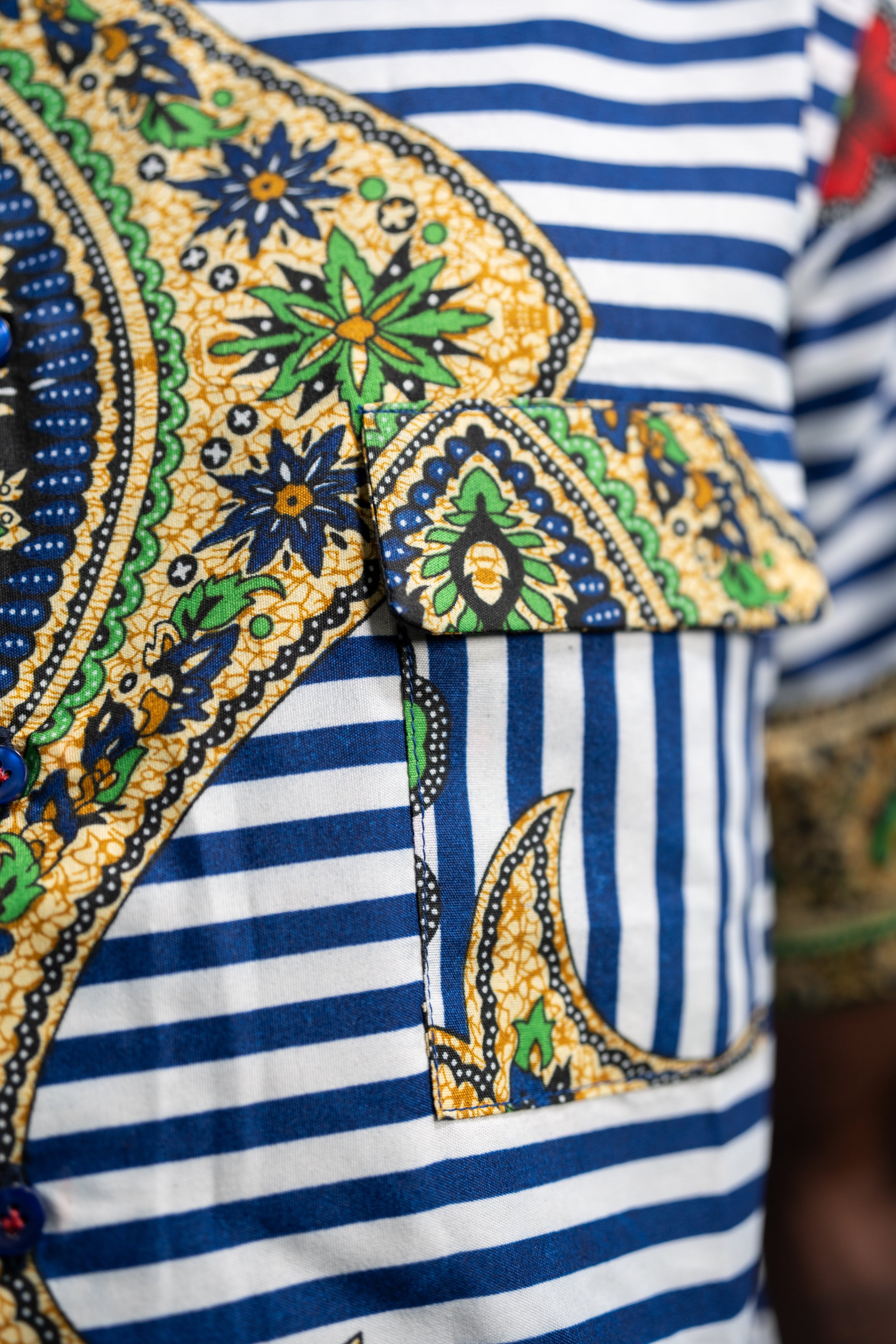 Amadi Men's African Print Shirt (Blue Paisley Tribal)