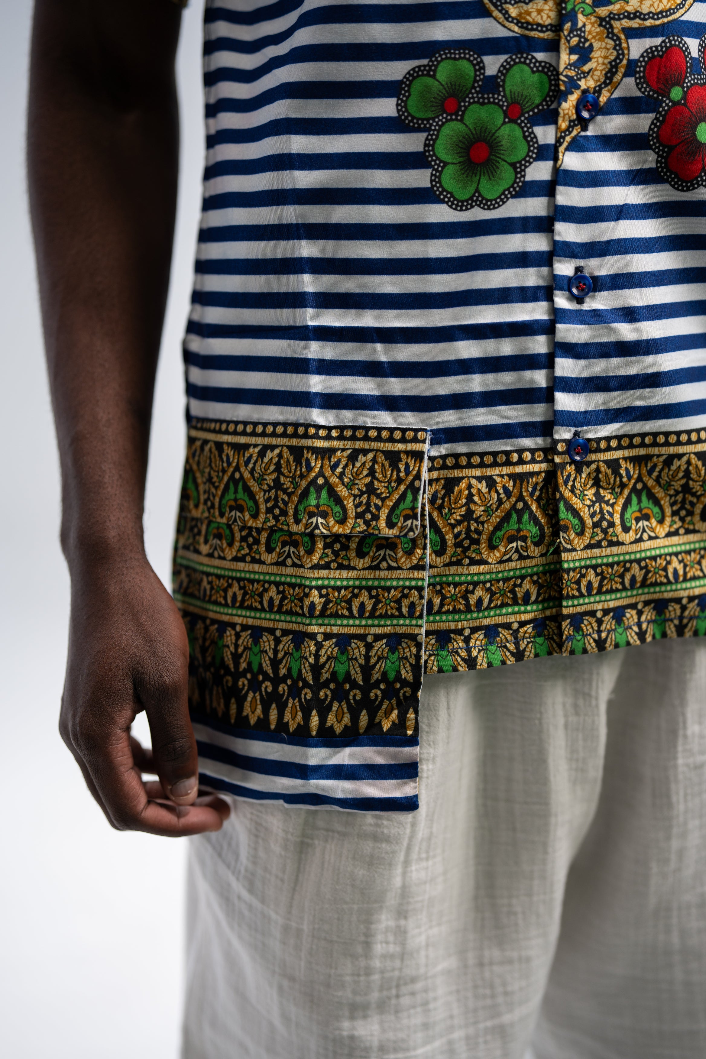 Amadi Men's African Print Shirt (Blue Paisley Tribal)