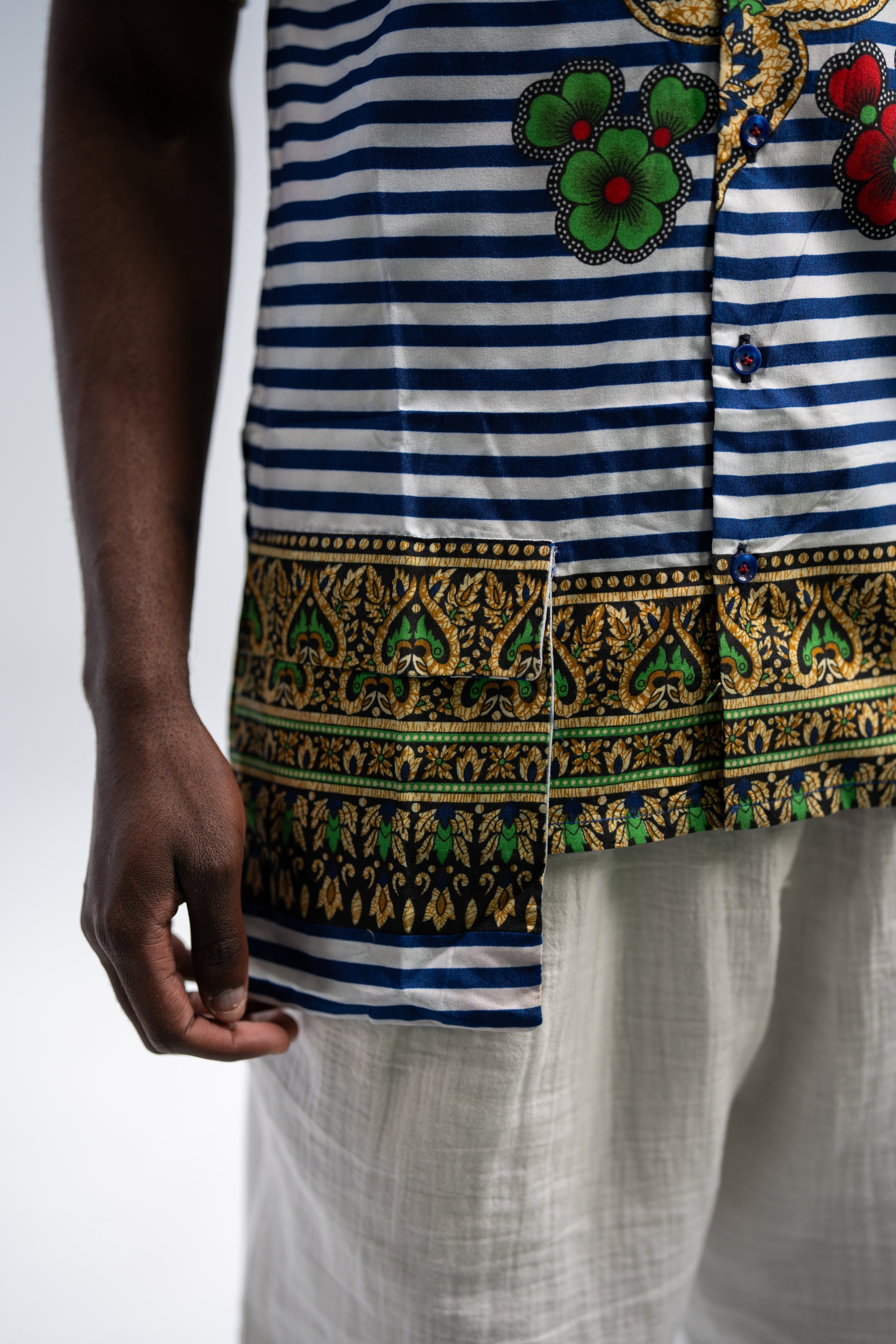 Amadi Men's African Print Shirt (Blue Paisley Tribal)