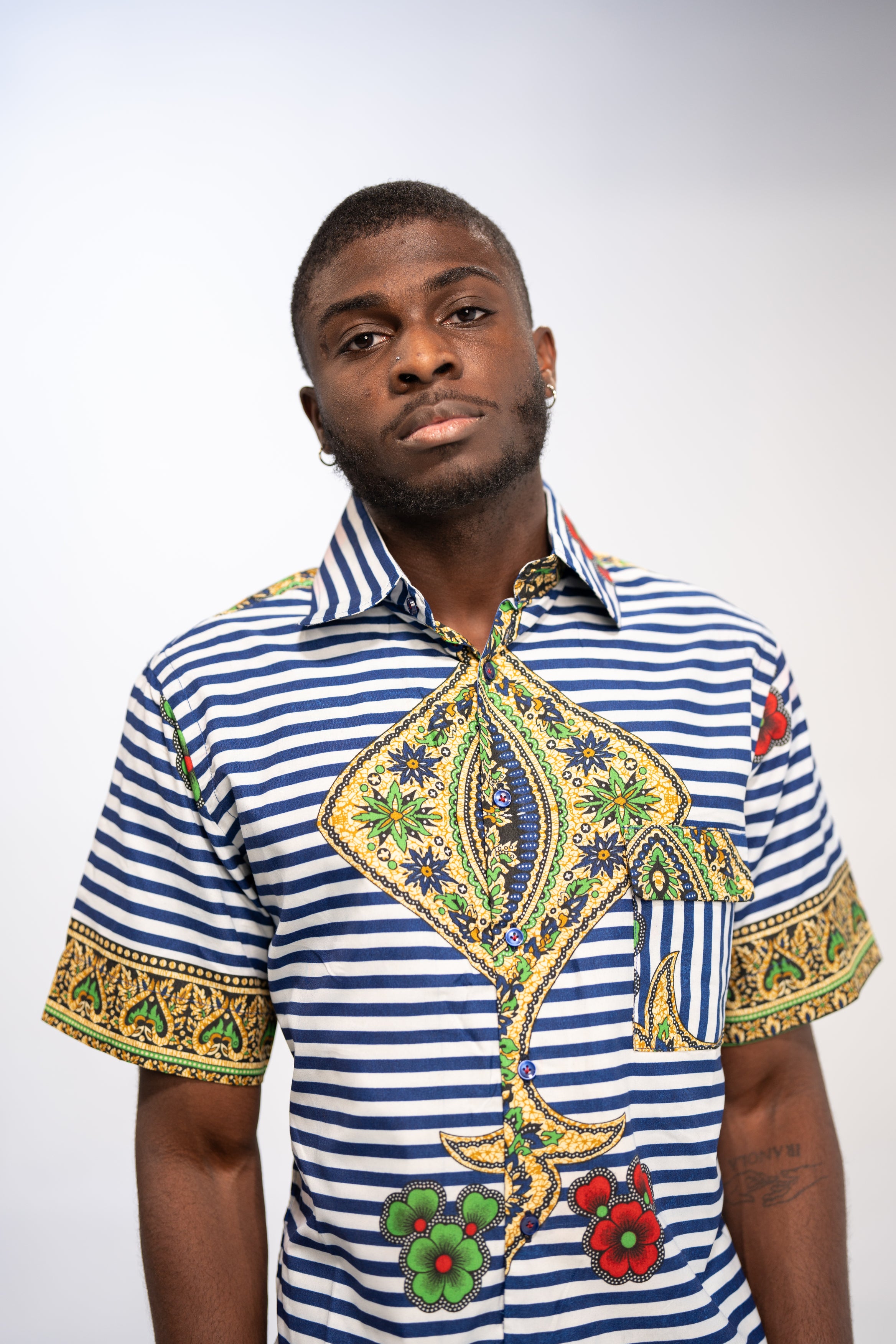 Amadi Men's African Print Shirt (Blue Paisley Tribal)