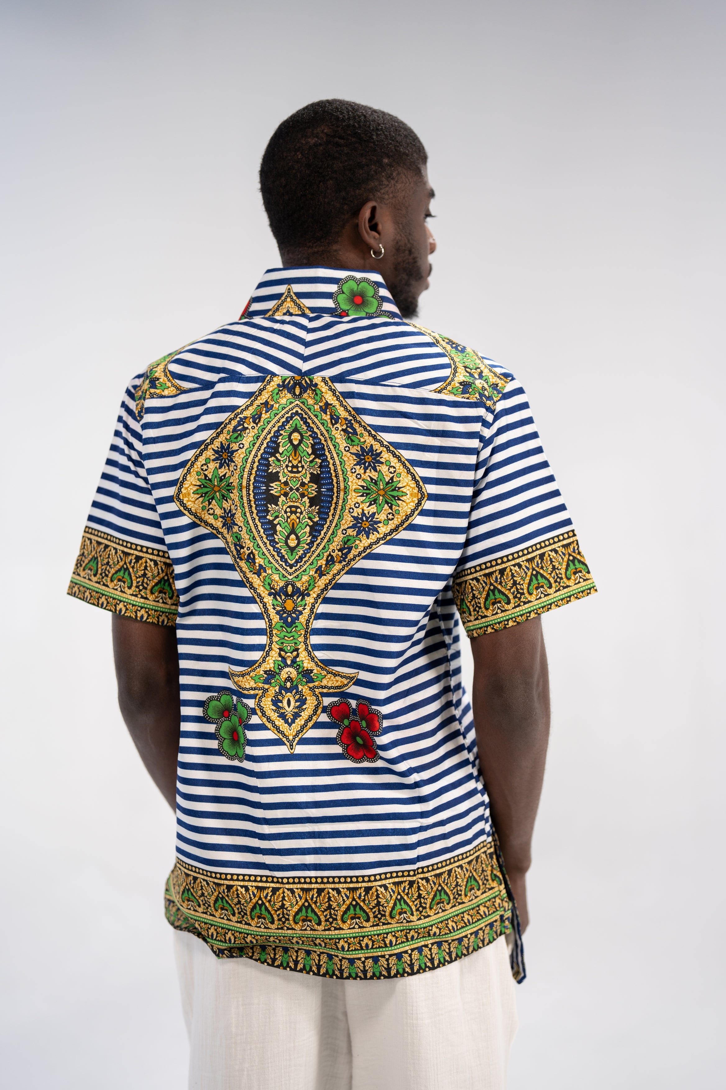 Amadi Men's African Print Shirt (Blue Paisley Tribal)