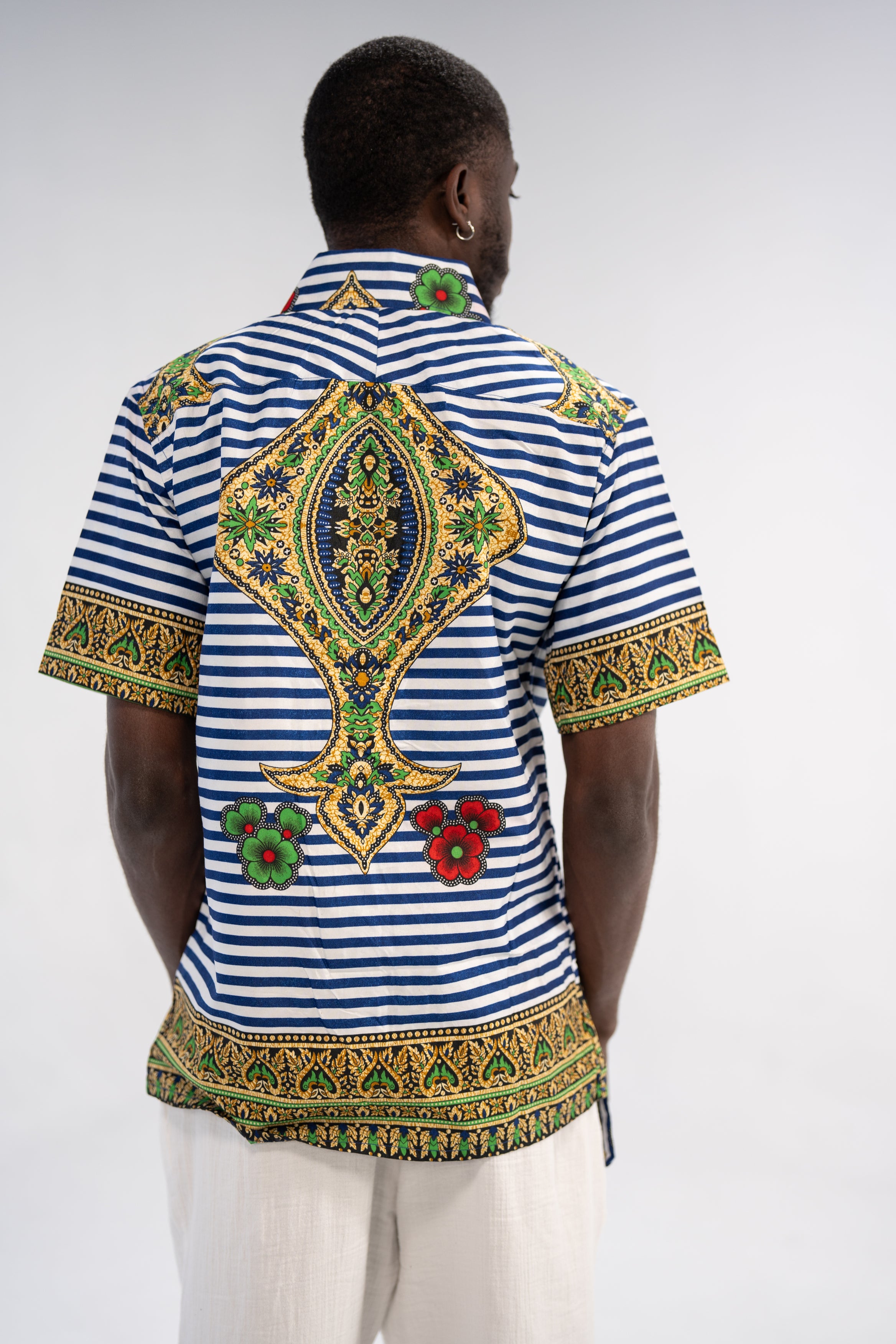 Amadi Men's African Print Shirt (Blue Paisley Tribal)