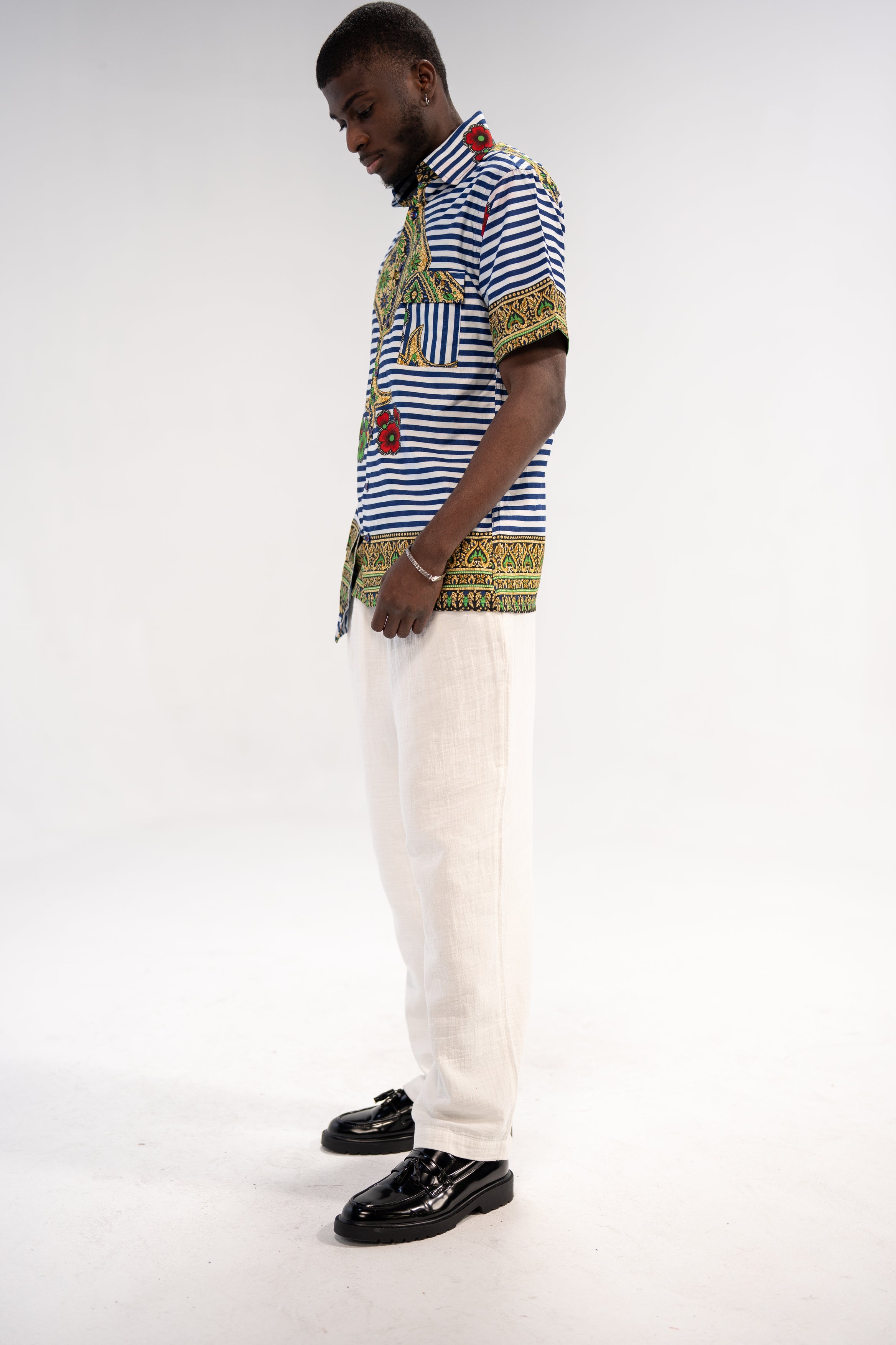 Amadi Men's African Print Shirt (Blue Paisley Tribal)