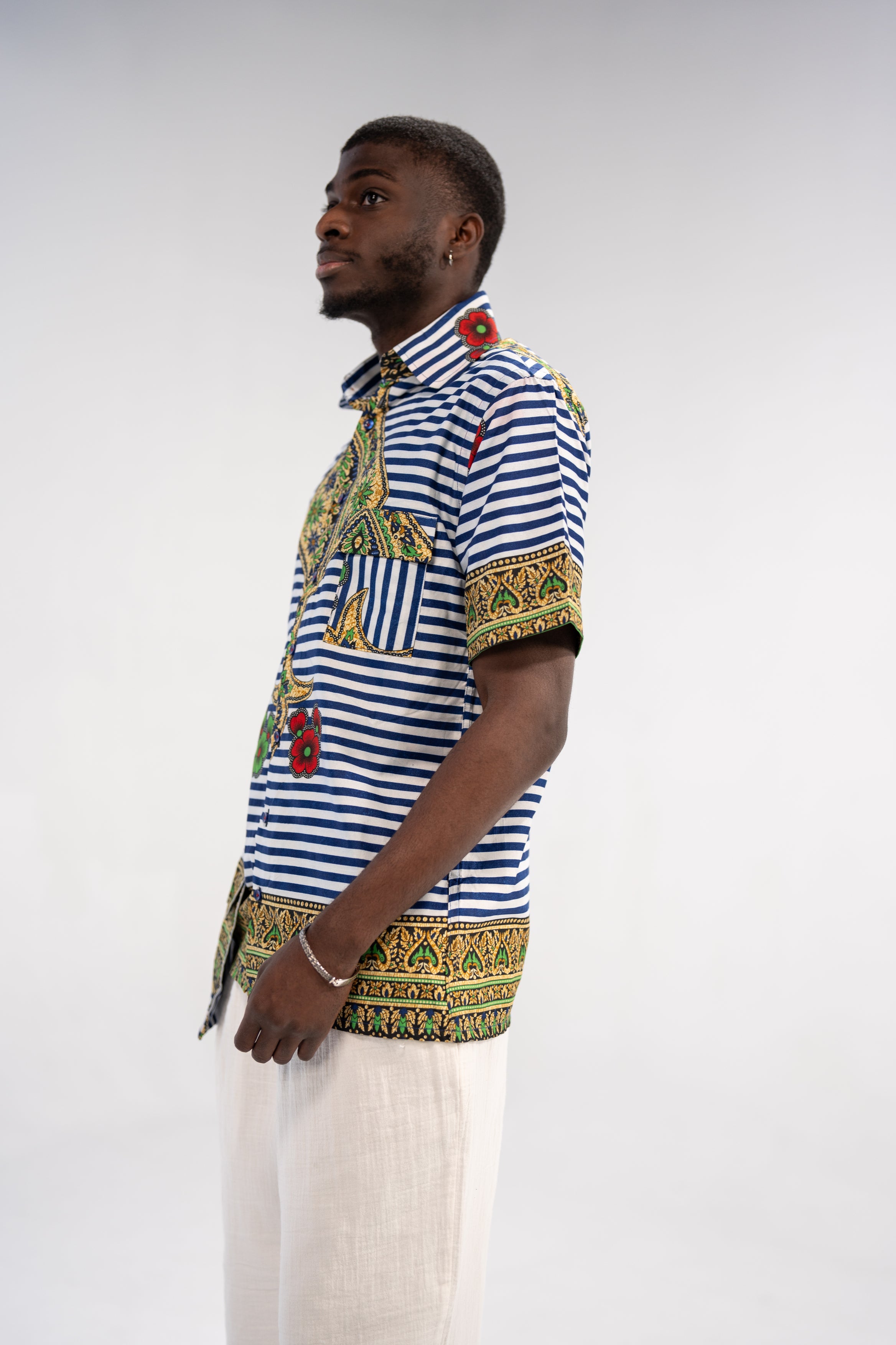 Amadi Men's African Print Shirt (Blue Paisley Tribal)