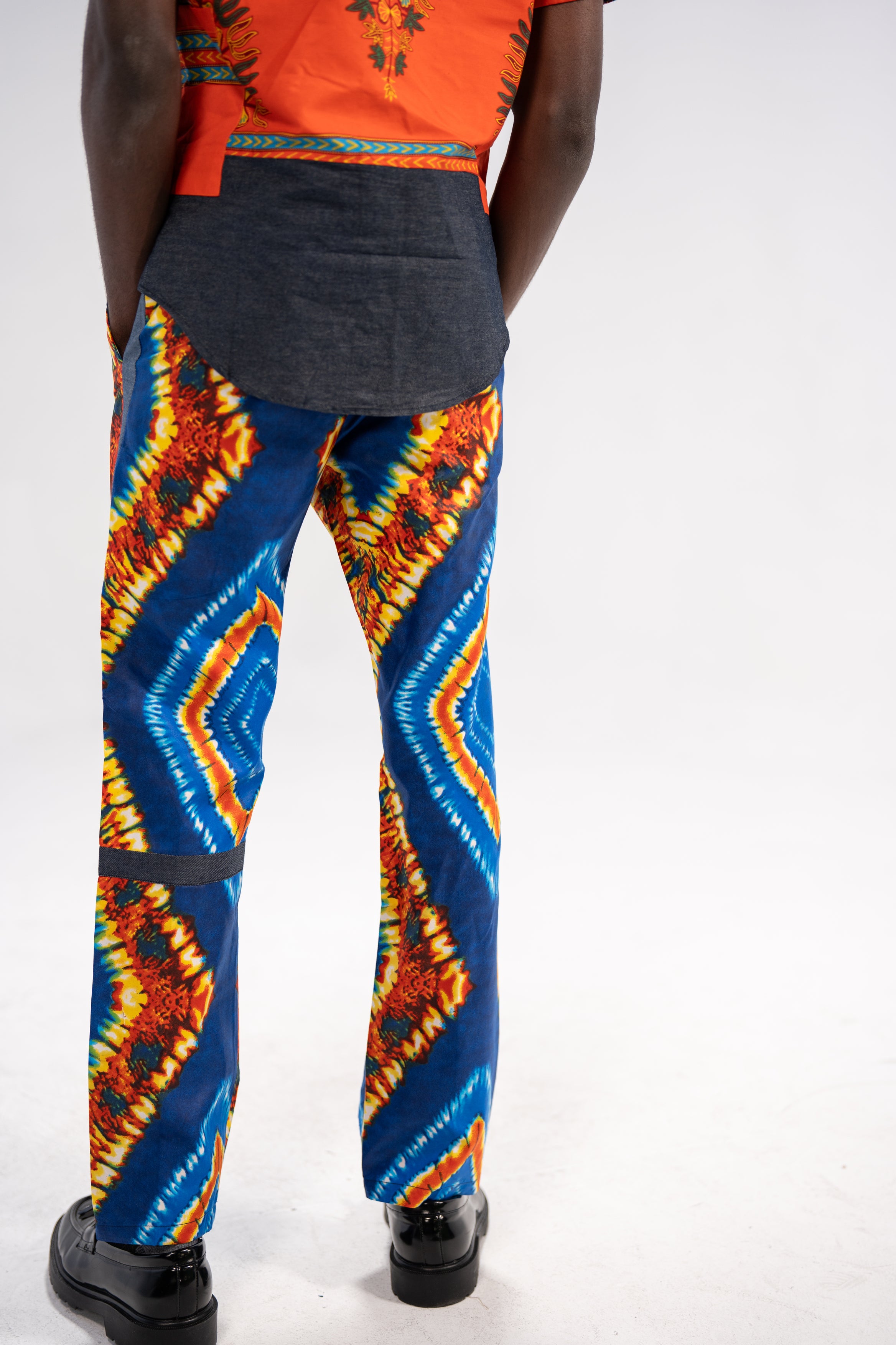 Chidi Men's African Print Trousers (Blue Navy Tribal)