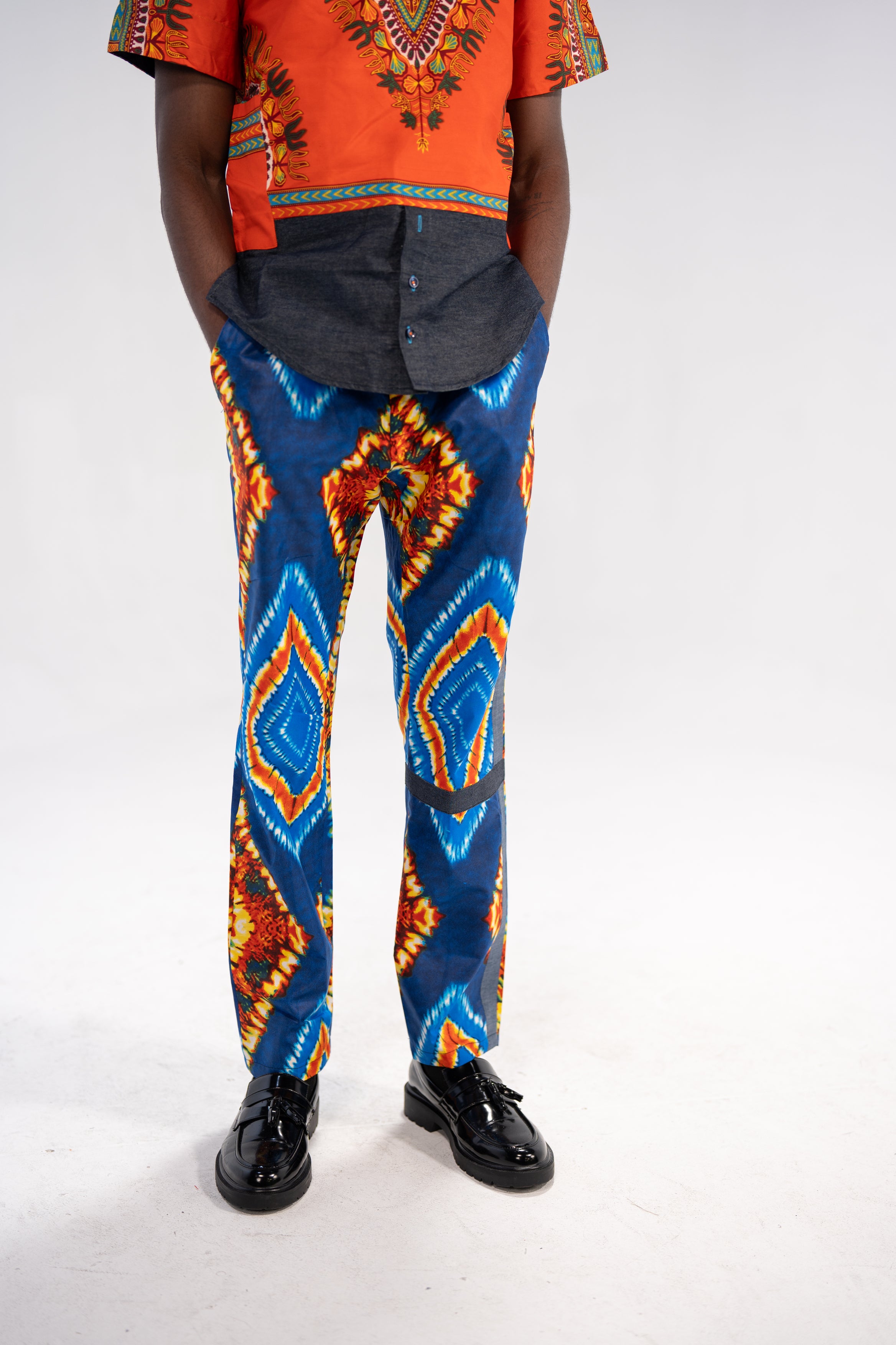 Chidi Men's African Print Trousers (Blue Navy Tribal)