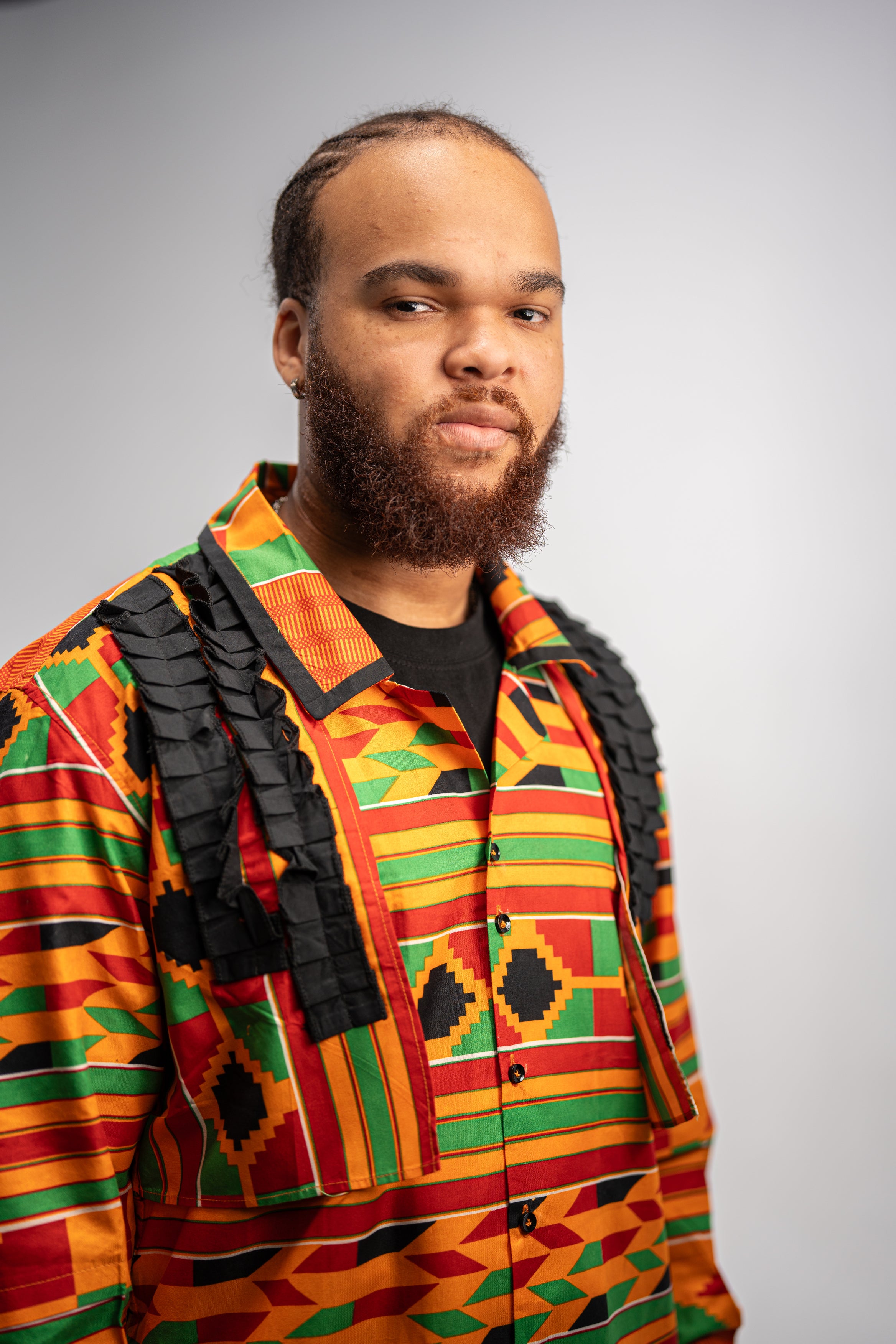 Amobi Men’s African Print Shirt (Yellow Black Green Kante)