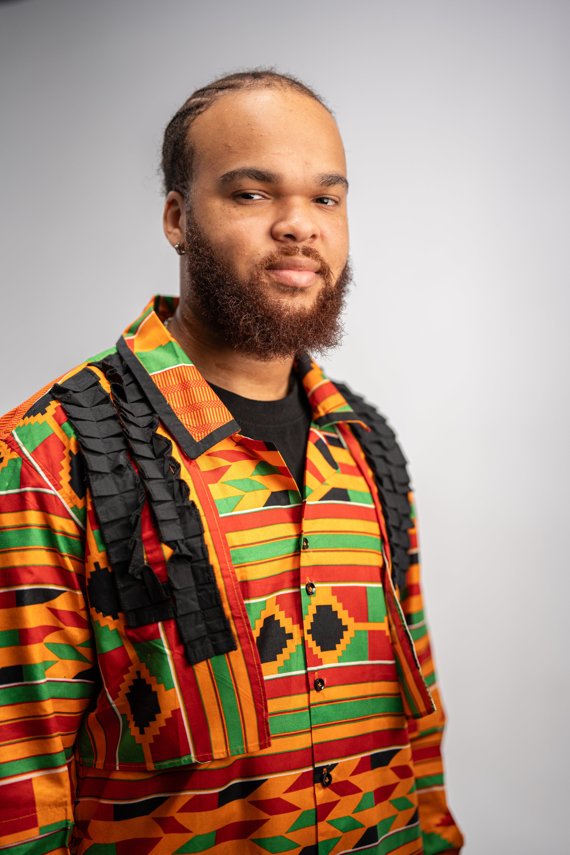 Amobi Men’s African Print Shirt (Yellow Black Green Kante)