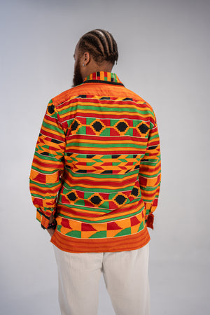 Amobi and Ginika Men’s African Print Shirt (Yellow Black Green Kante)-Family Collection