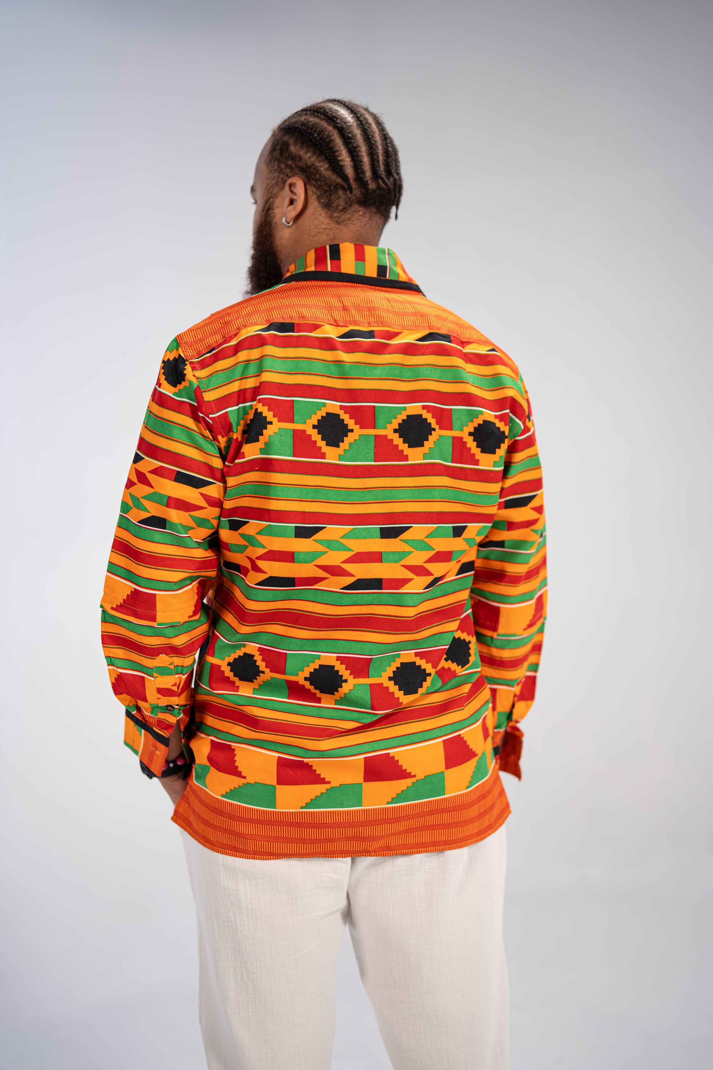 Amobi Men’s African Print Shirt (Yellow Black Green Kante)