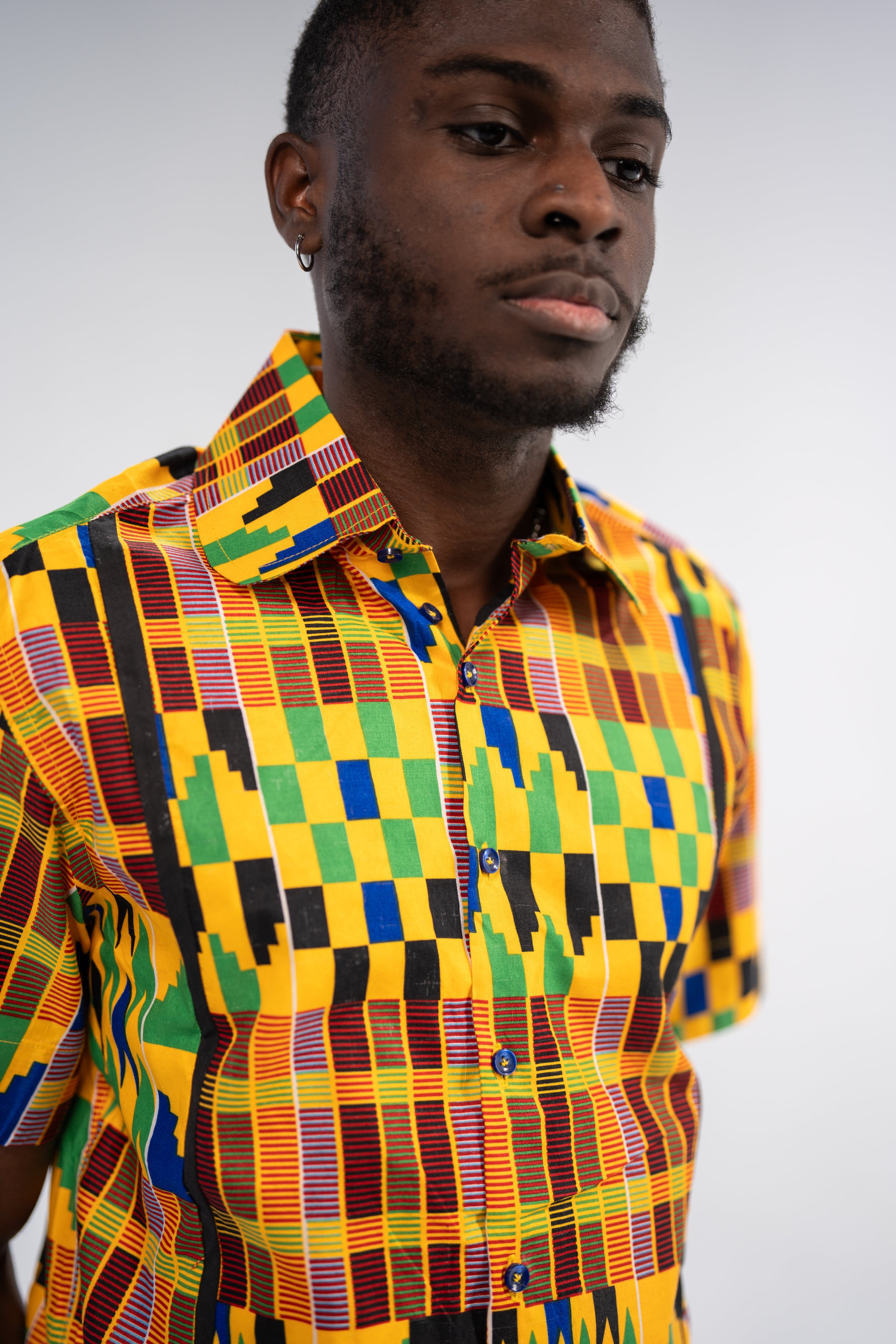 Ezenwa Men's African Print Shirt (Yellow Green Kente)