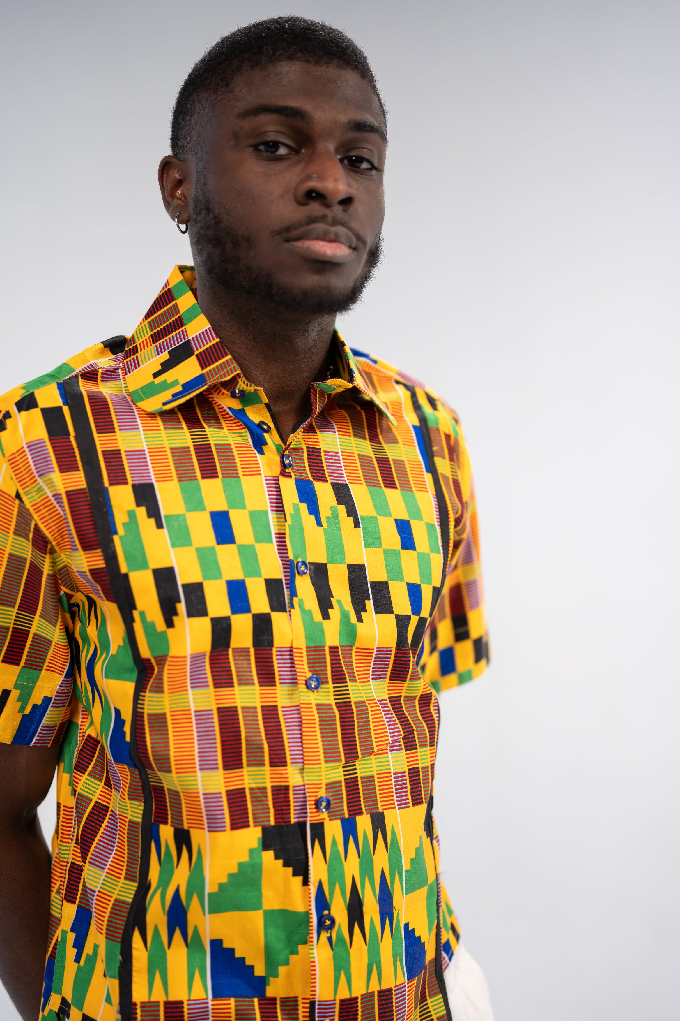 Ezenwa Men's African Print Shirt (Yellow Green Kente)