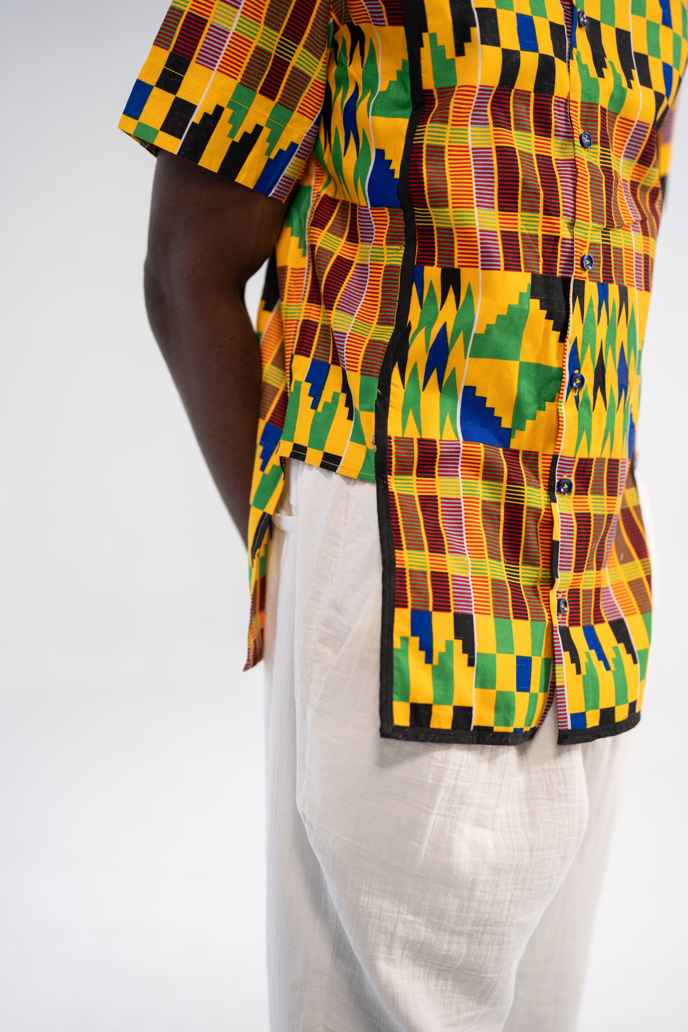 Ezenwa Men's African Print Shirt (Yellow Green Kente)