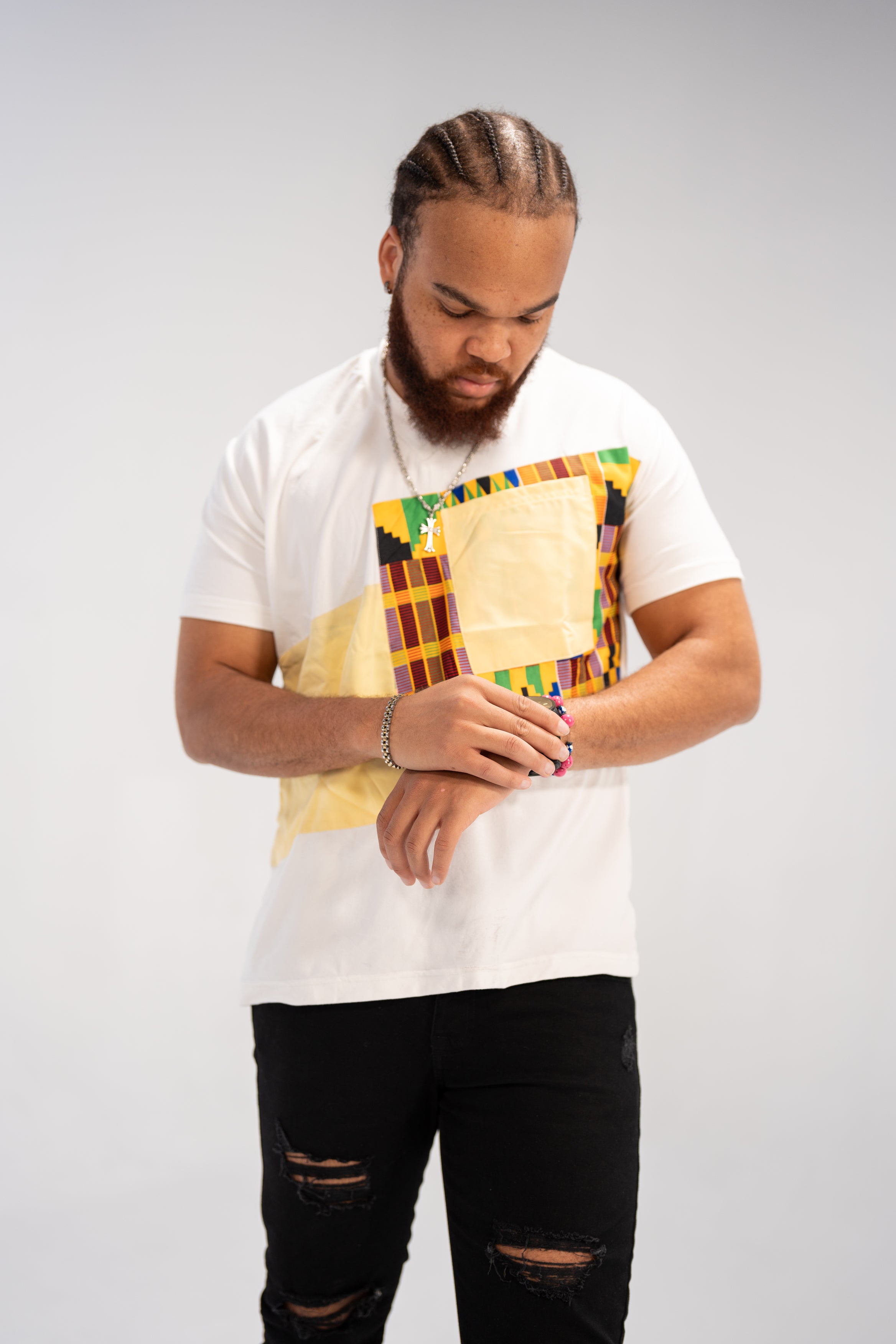 Amari Men's African Print T-Shirt (Kente on Cotton)