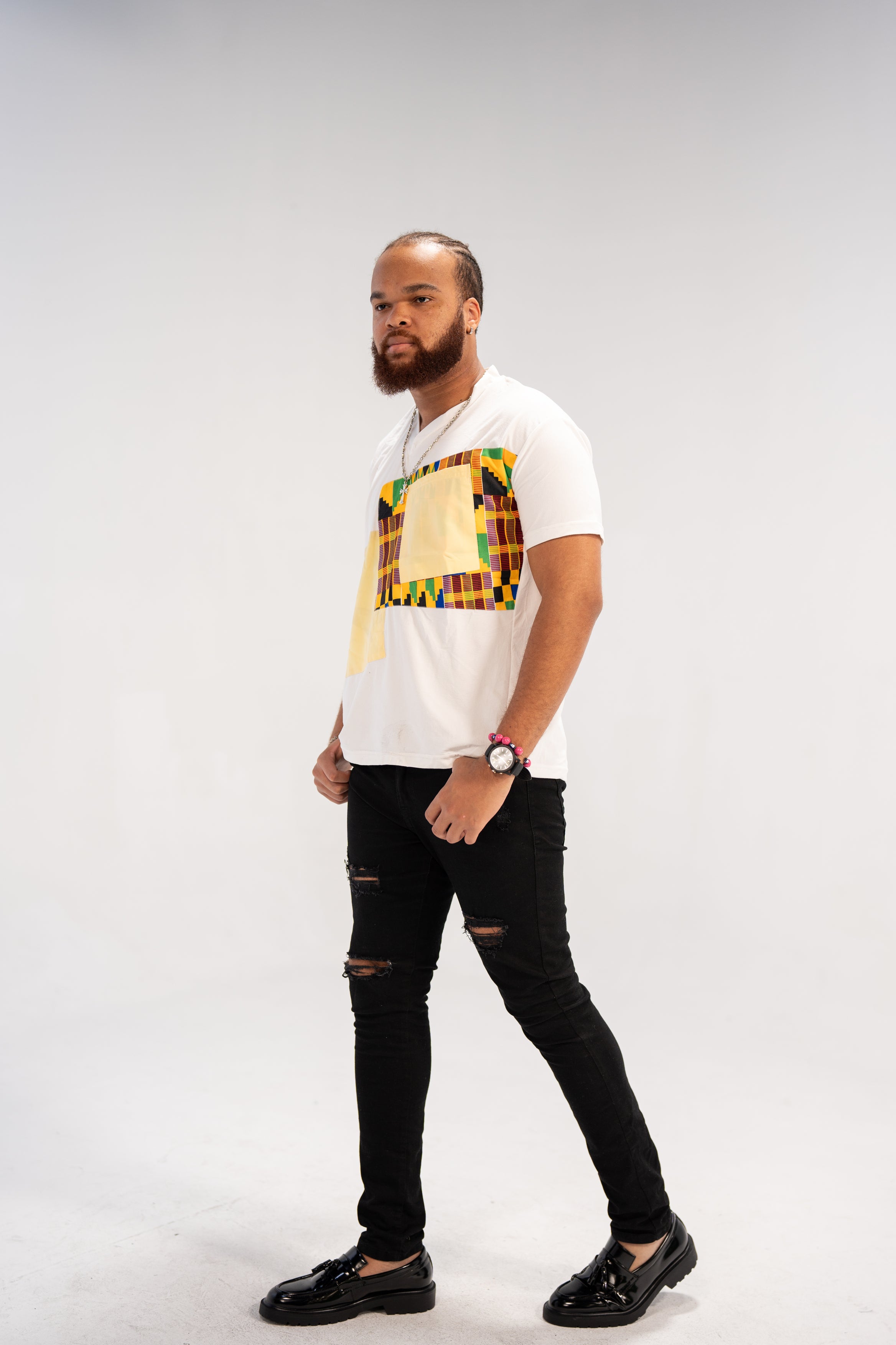 Amari Men's African Print T-Shirt (Kente on Cotton)