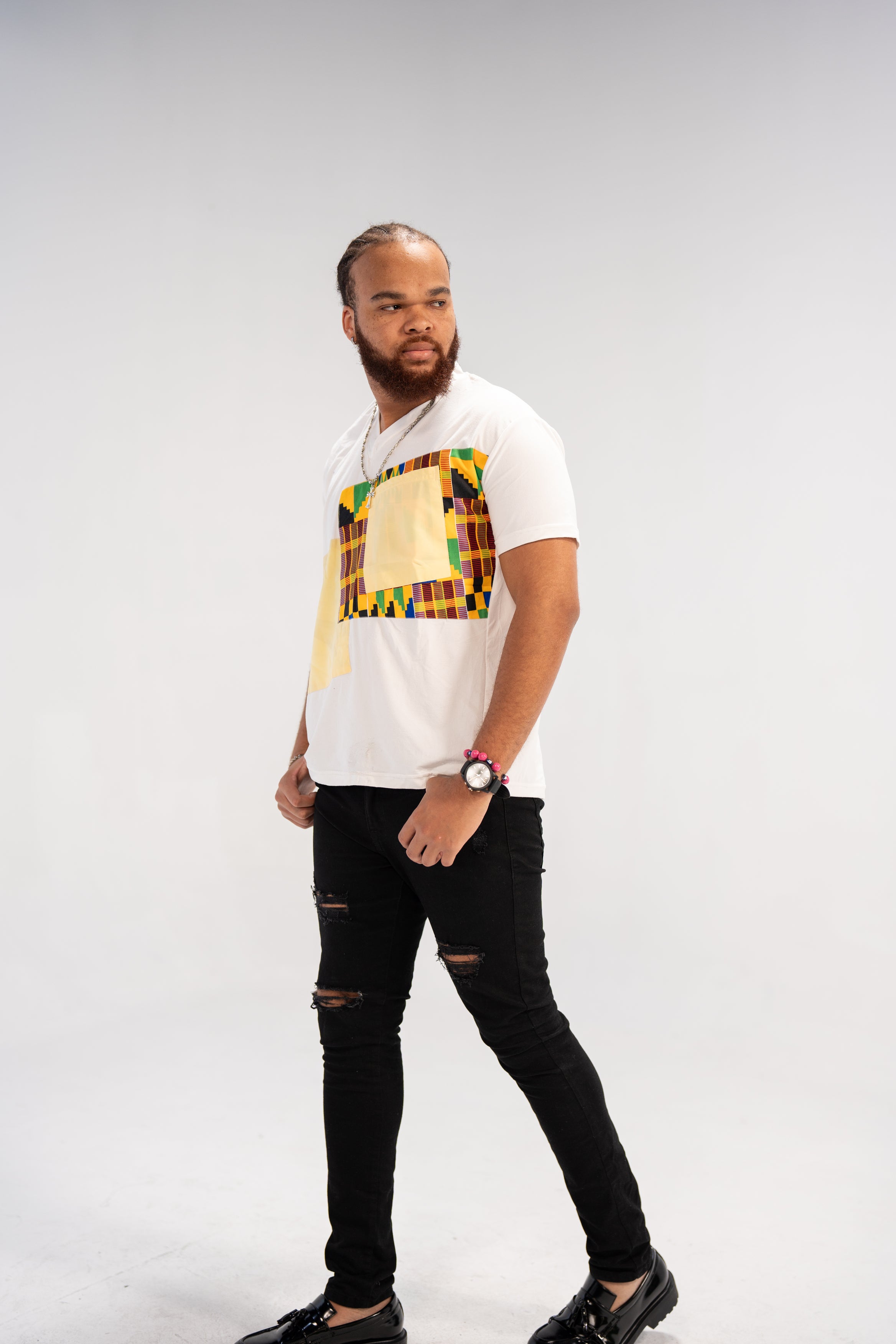 Amari Men's African Print T-Shirt (Kente on Cotton)