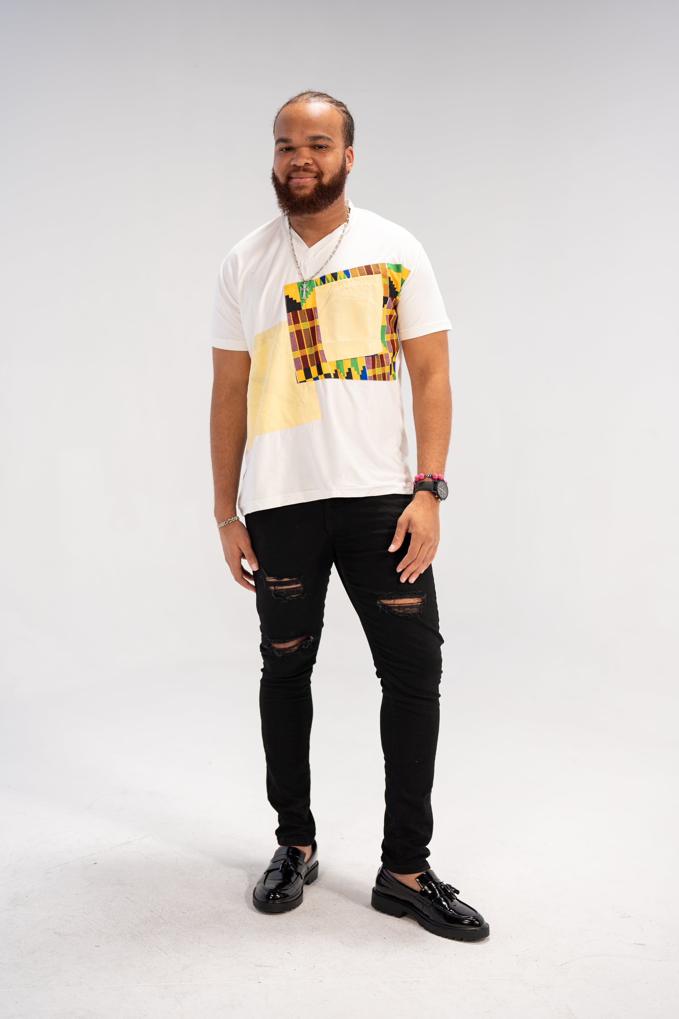 Amari Men's African Print T-Shirt (Kente on Cotton)