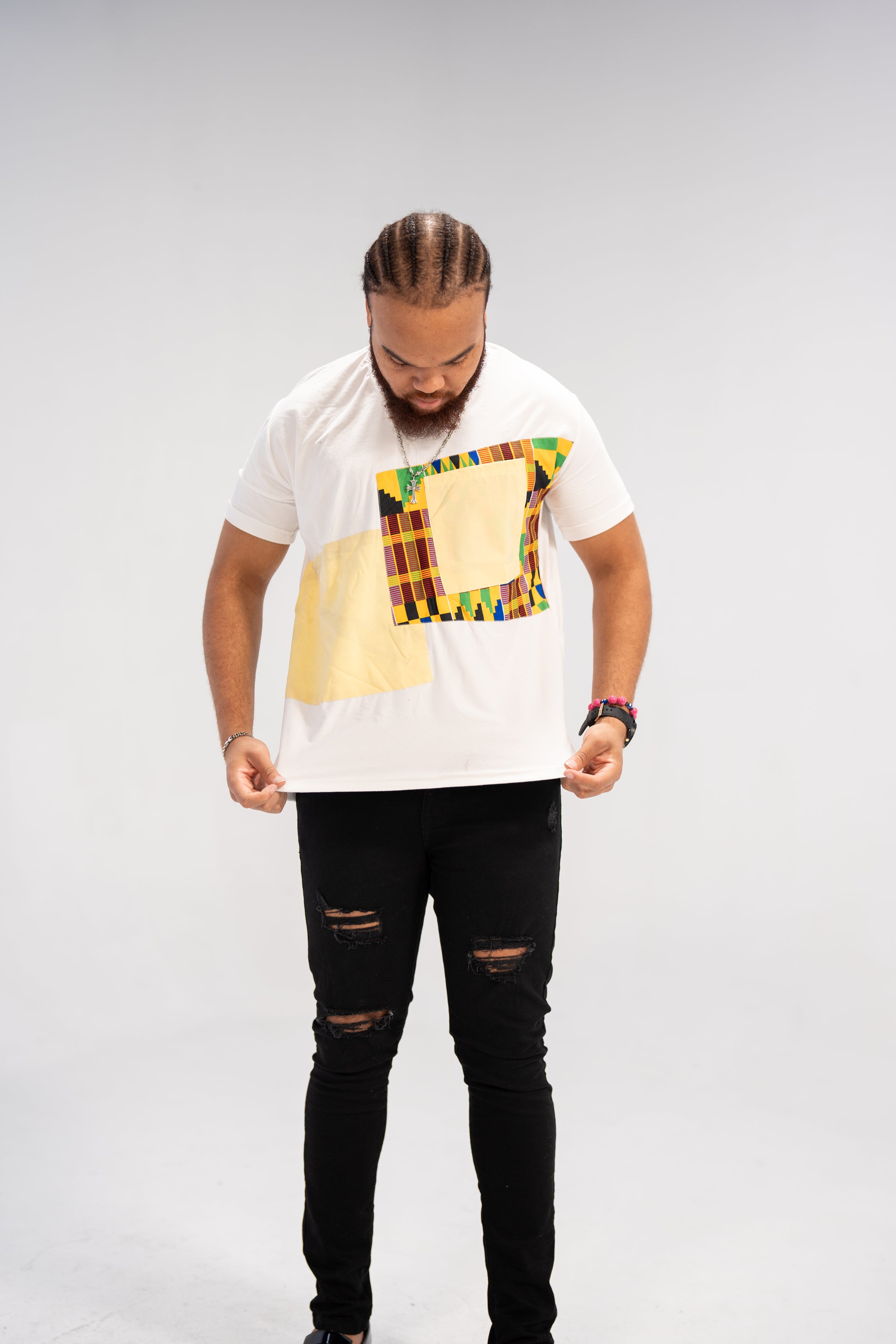 Amari Men's African Print T-Shirt (Kente on Cotton)